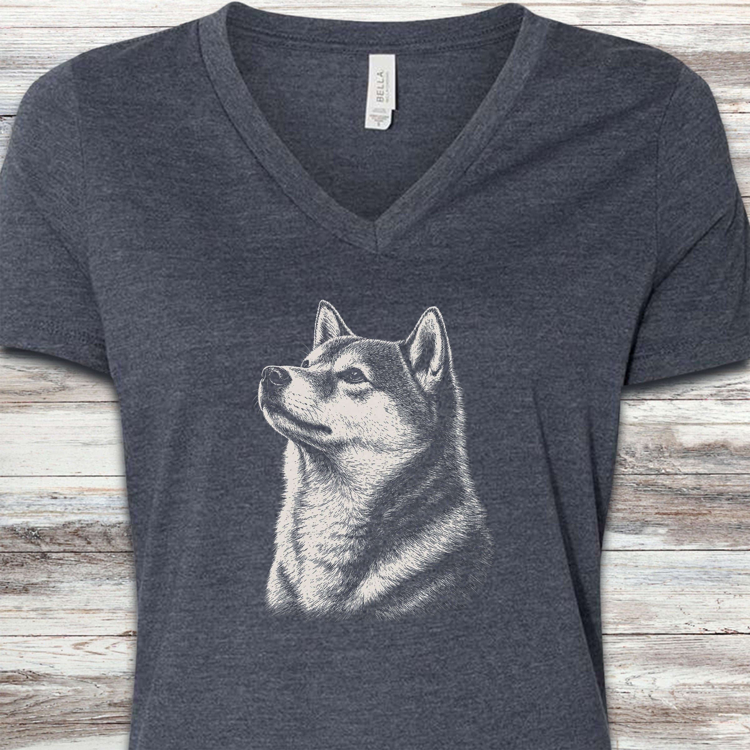 Shiba Inu Loyalty V-Neck Tee - Heather Navy