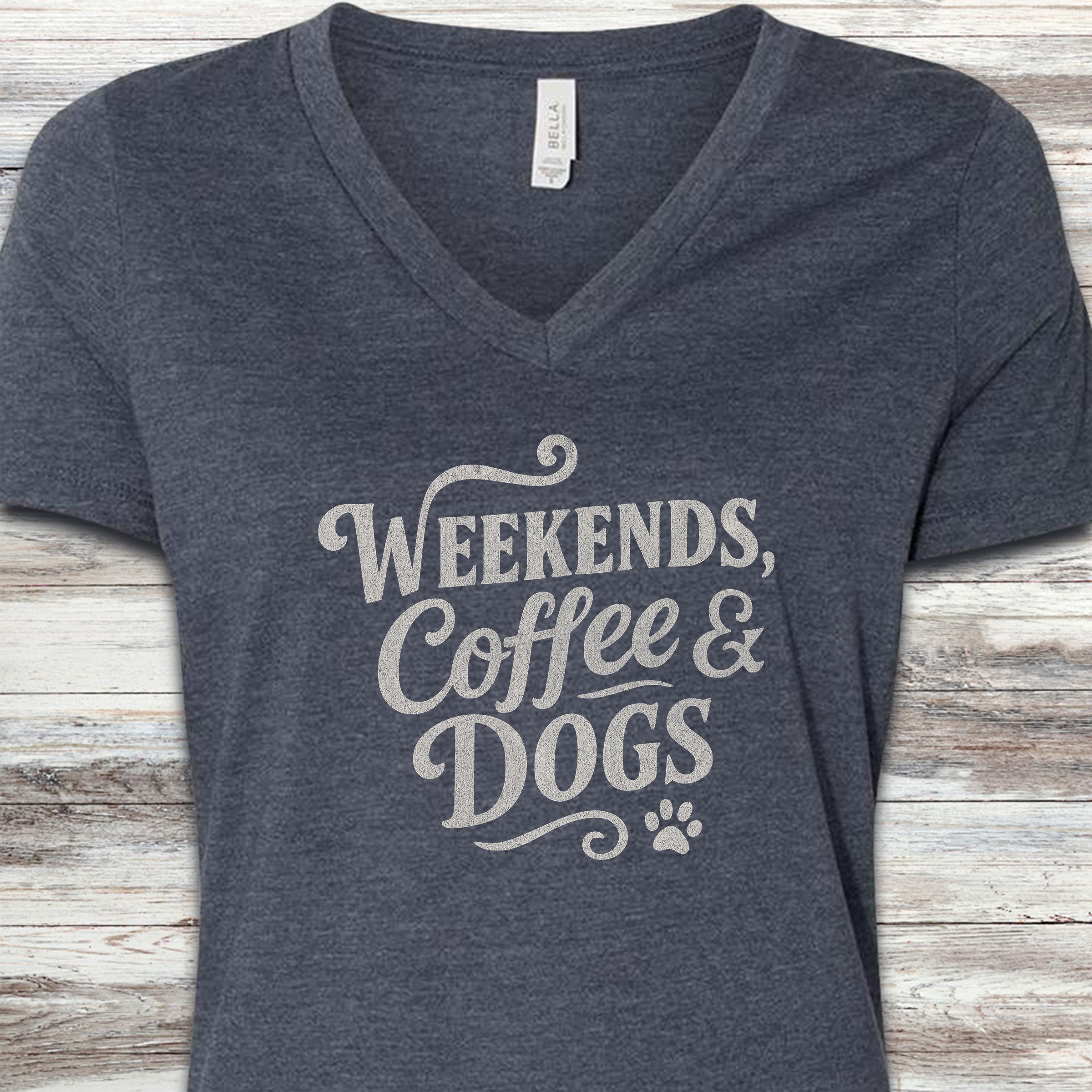 Weekends Coffee Dogs V-Neck Tee - Heather Navy