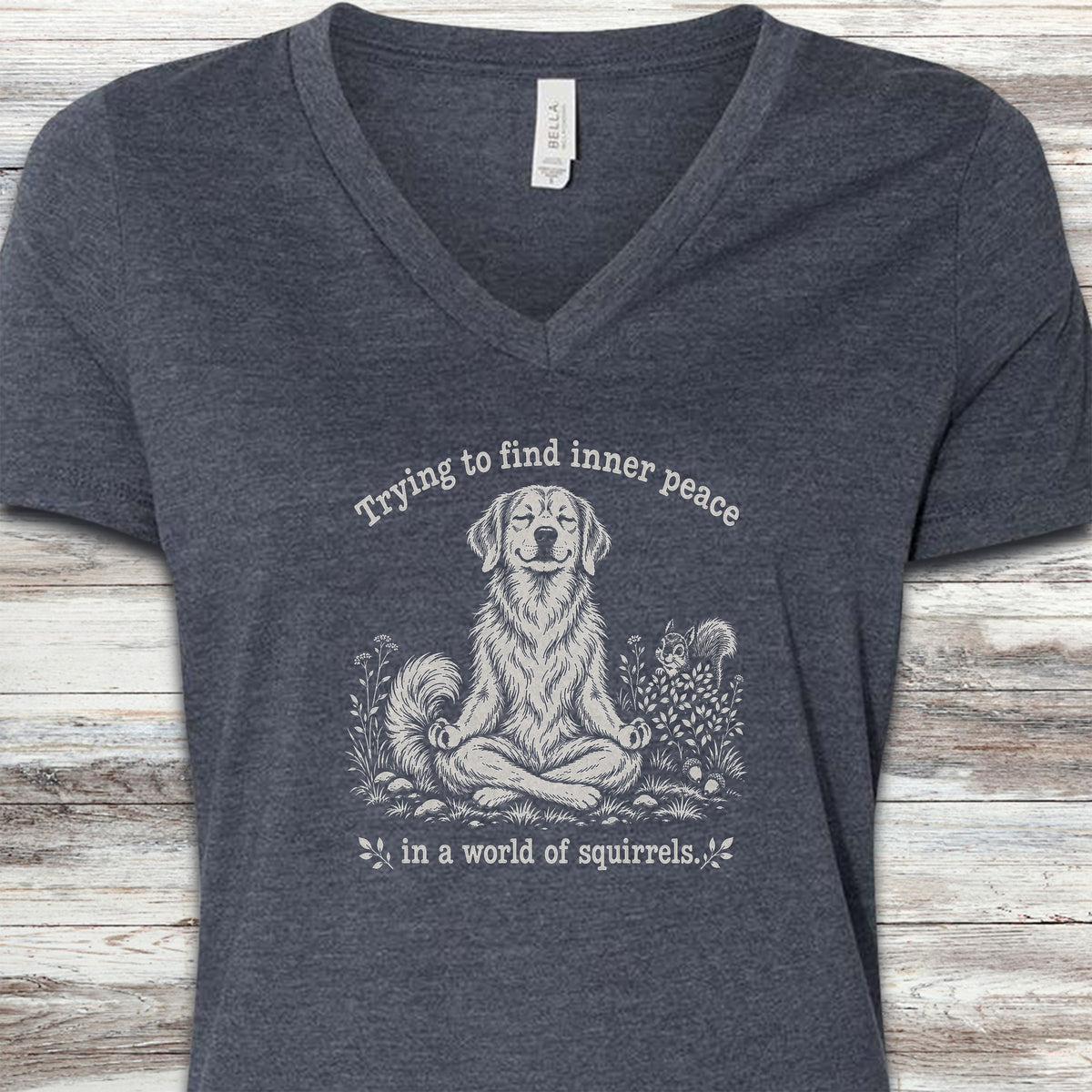 Golden Retriever Inner Peace V-Neck Tee - Heather Navy