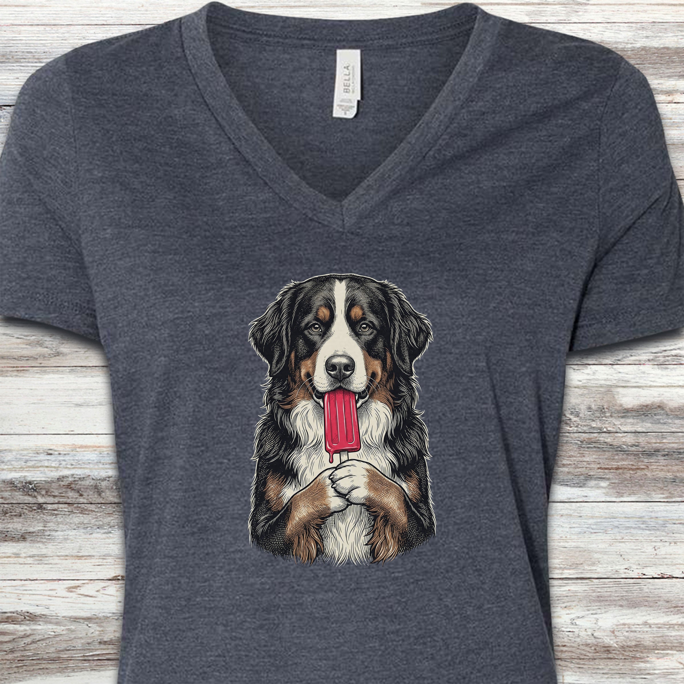 Bernese Mountain Dog Pupsicle V-Neck Tee - Heather Navy