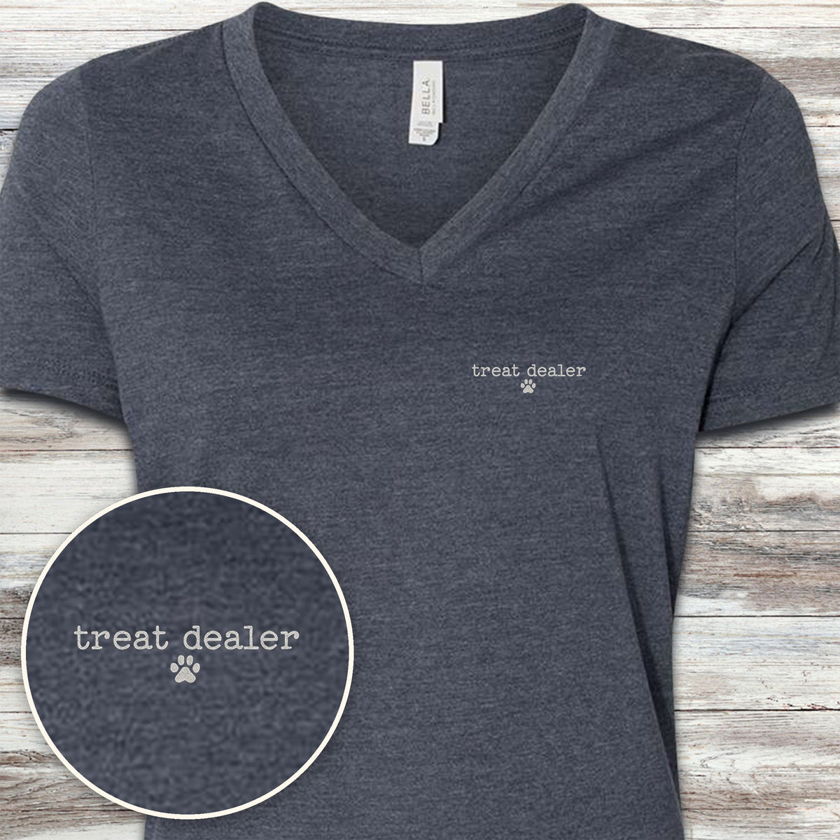 Vintage Treat Dealer Left Chest V-Neck Tee - Heather Navy