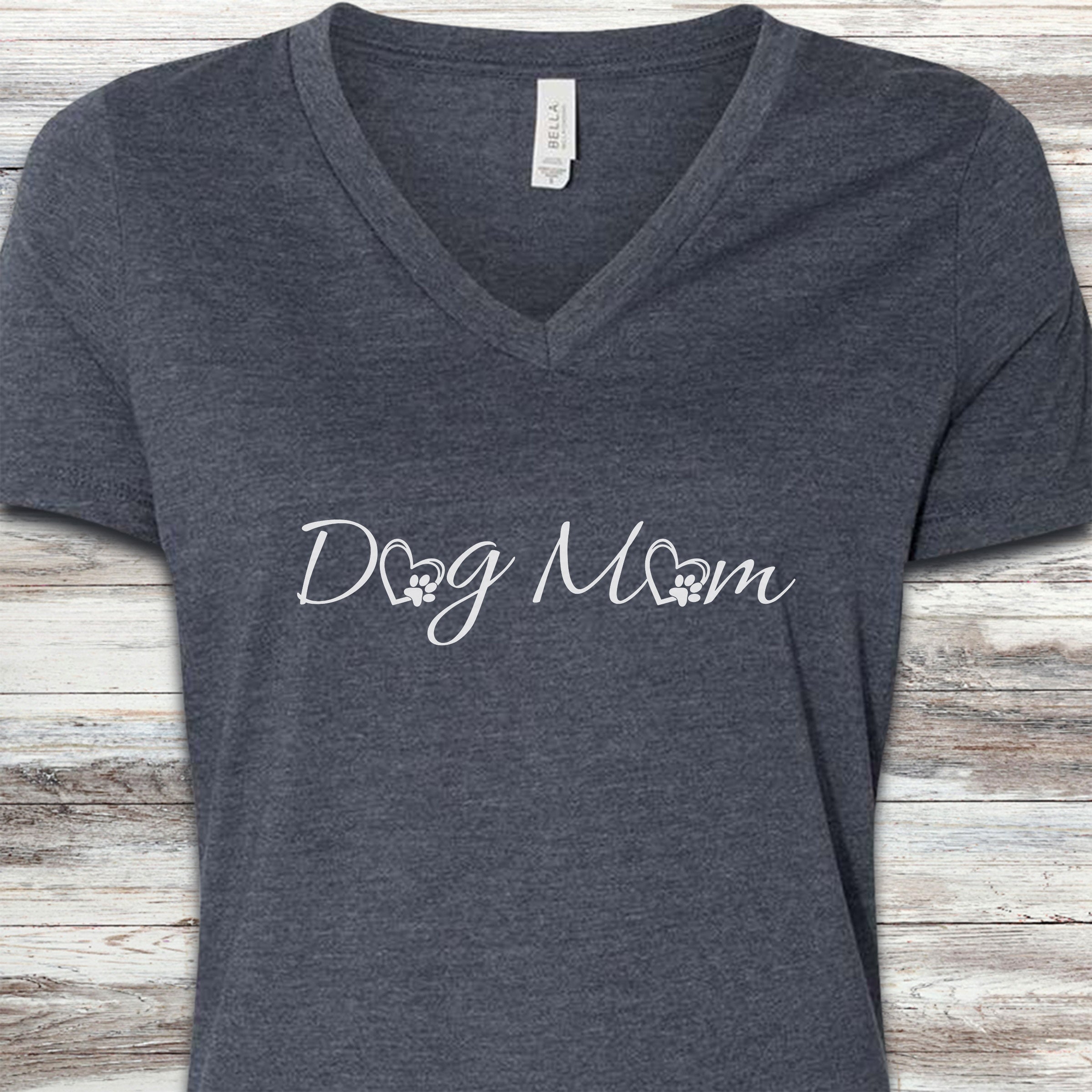 Dog Mom Love V-Neck Tee - Heather Navy