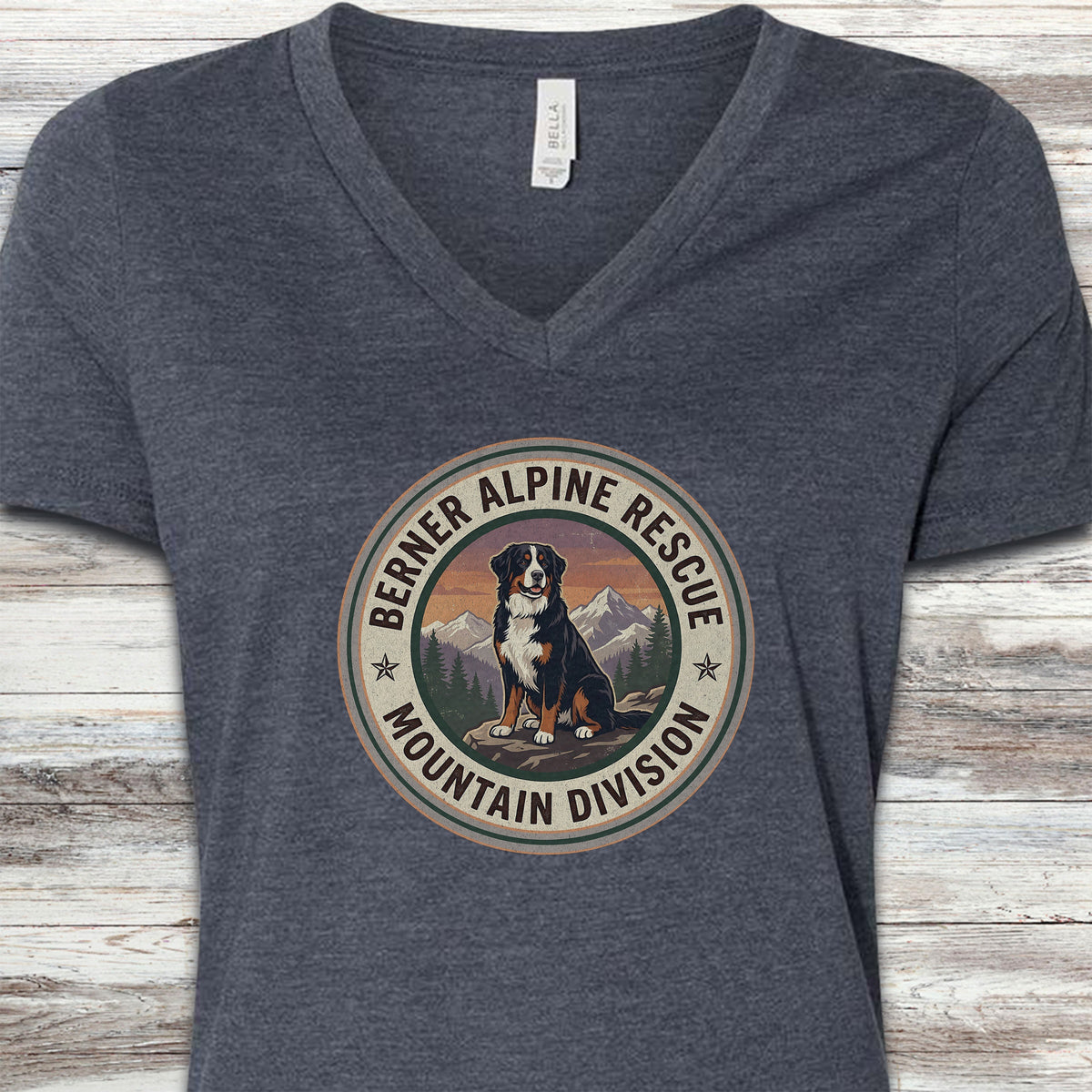 Bernese Mountain Dog Rescue V-Neck Tee - Heather Navy