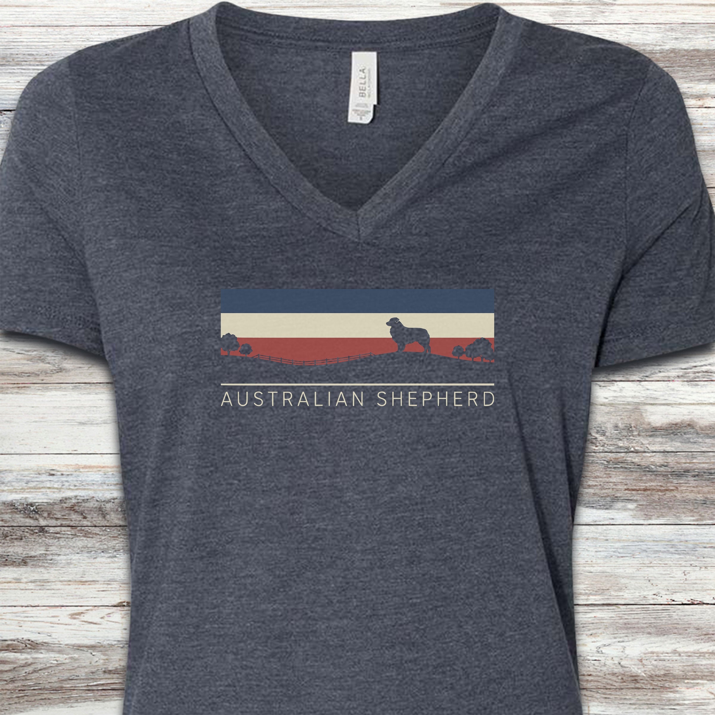 Australian Shepherd USA Sunset V-Neck Tee - Heather Navy