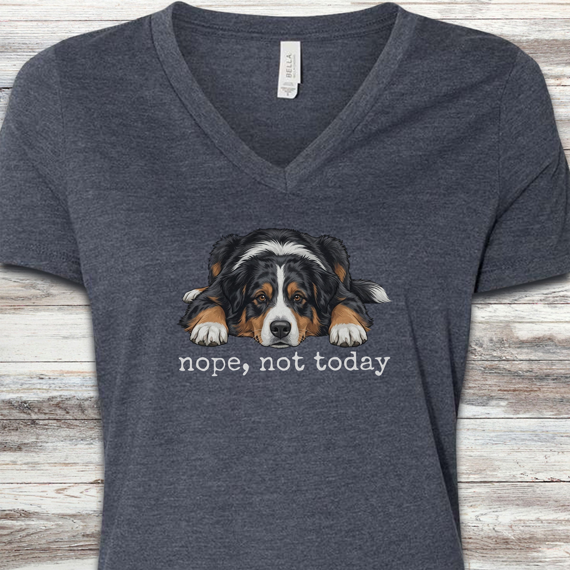 Australian Shepherd Tri Nope V-Neck Tee - Heather Navy