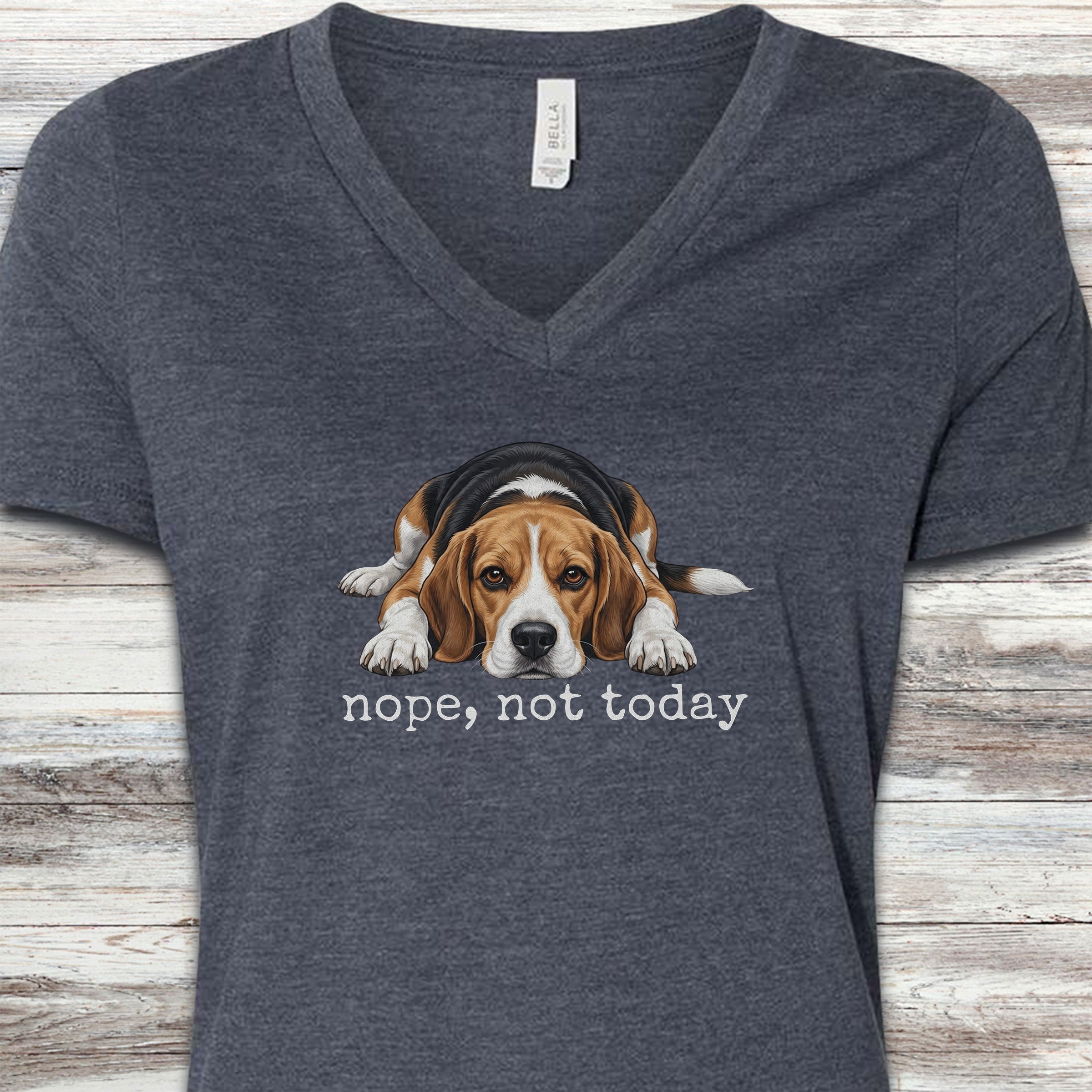 Beagle Nope V-Neck Tee - Heather Navy