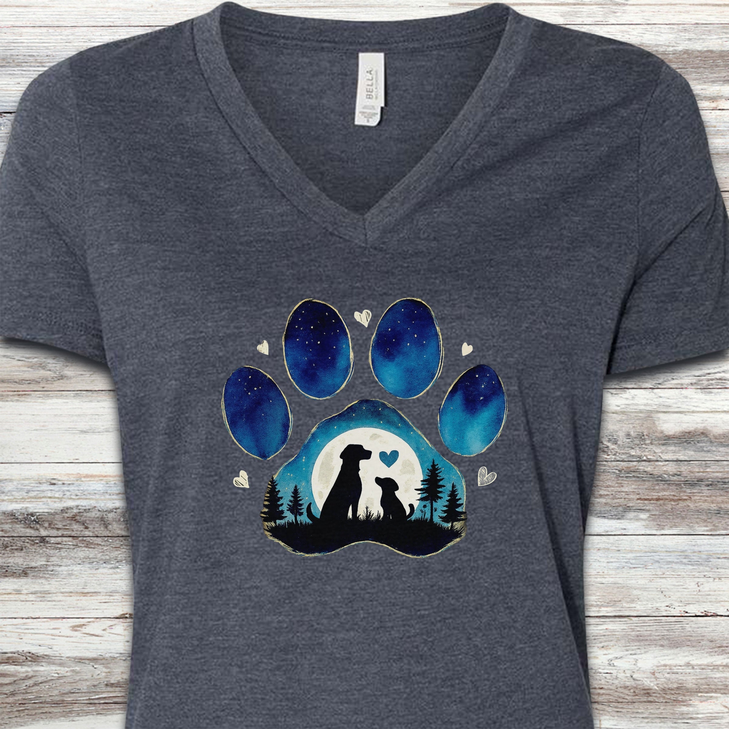 Love You to the Moon V-Neck Tee - Heather Navy