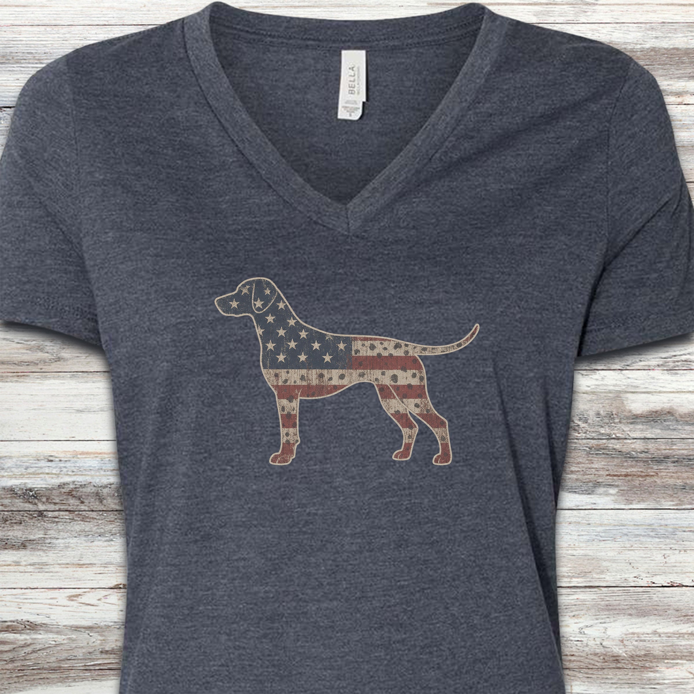Dalmatian Vintage USA V-Neck Tee - Heather Navy