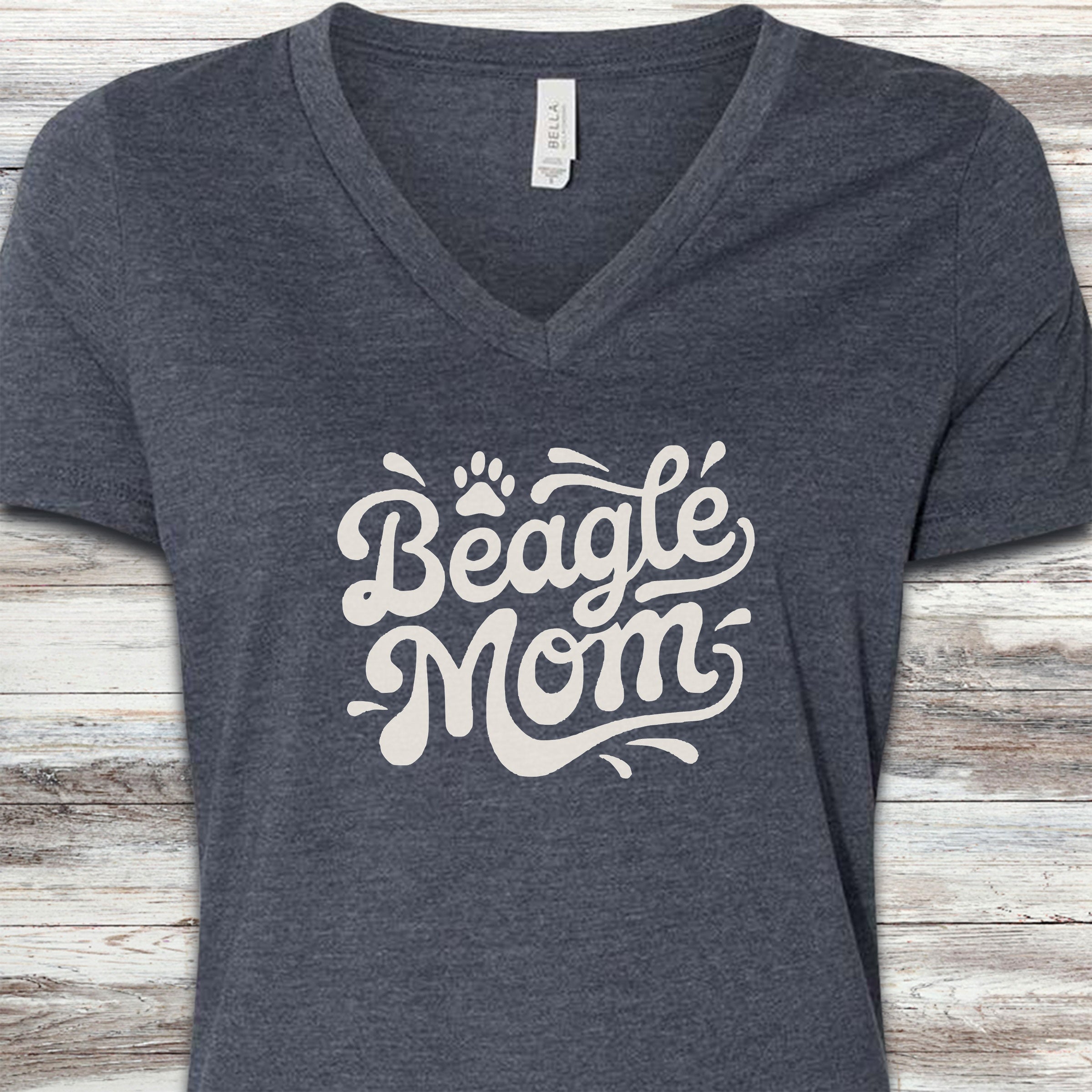 Beagle Groovy Mom V-Neck Tee - Heather Navy