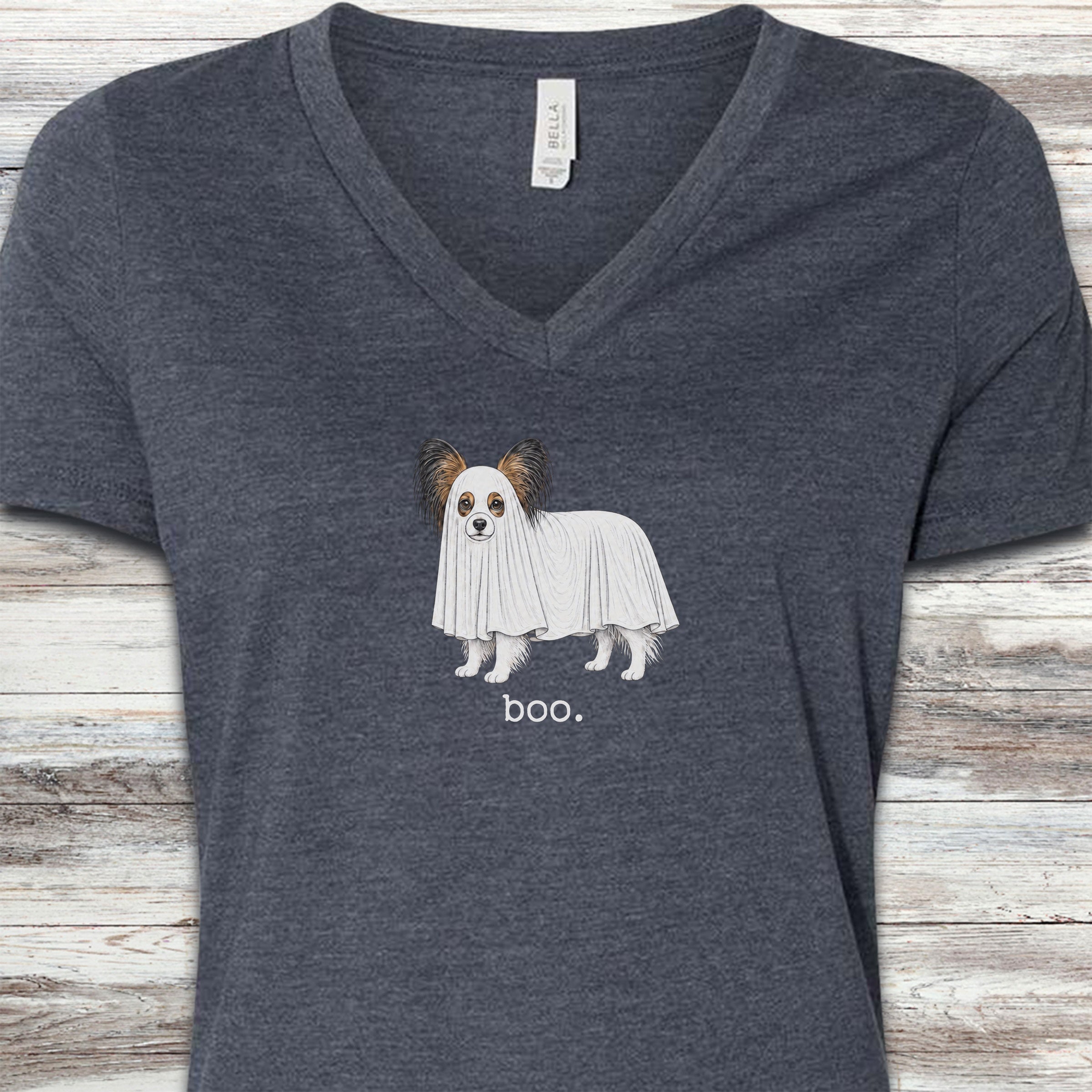 Papillon Boo V-Neck Tee - Heather Navy