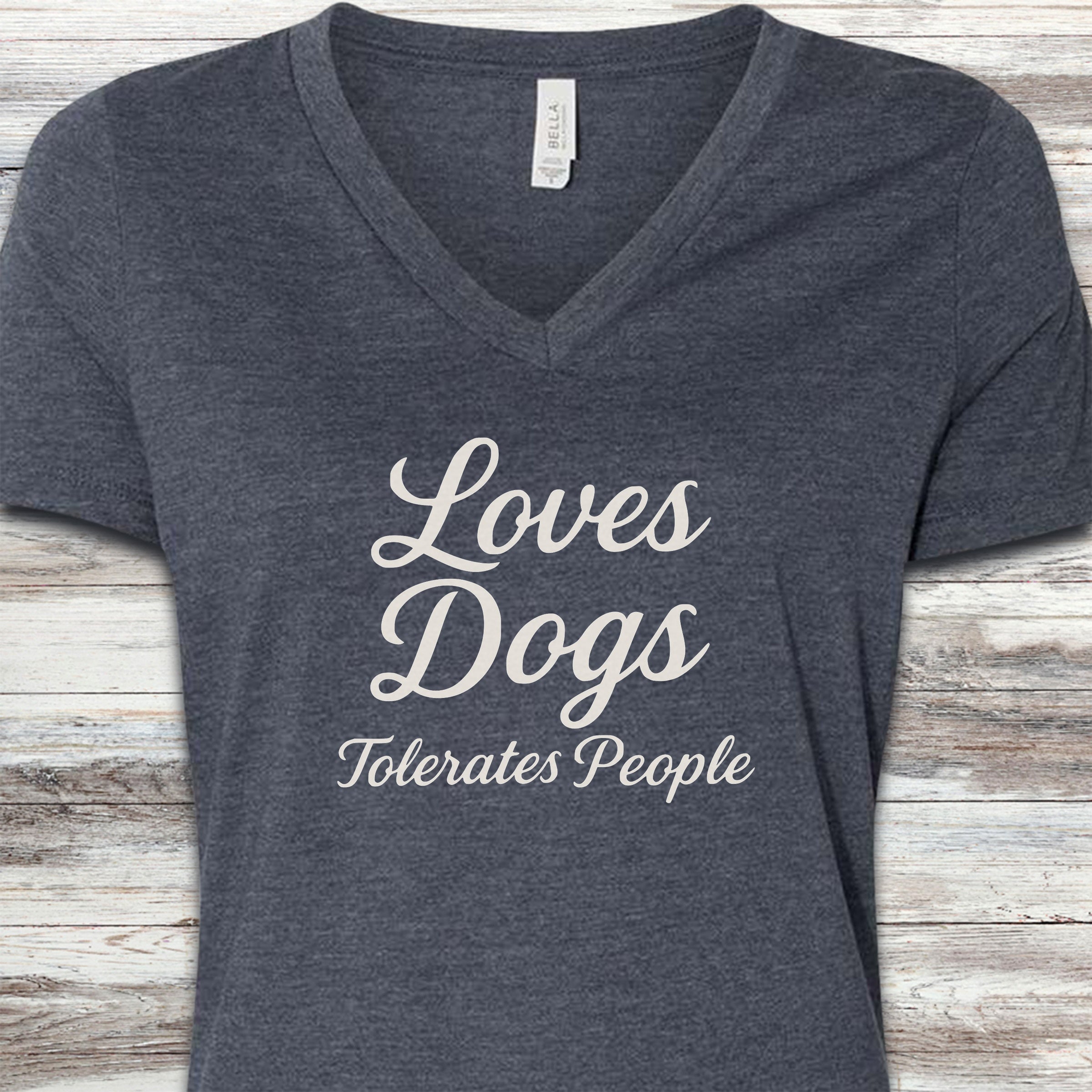 Loves Dogs Tolerates People V-Neck Tee - Heather Navy
