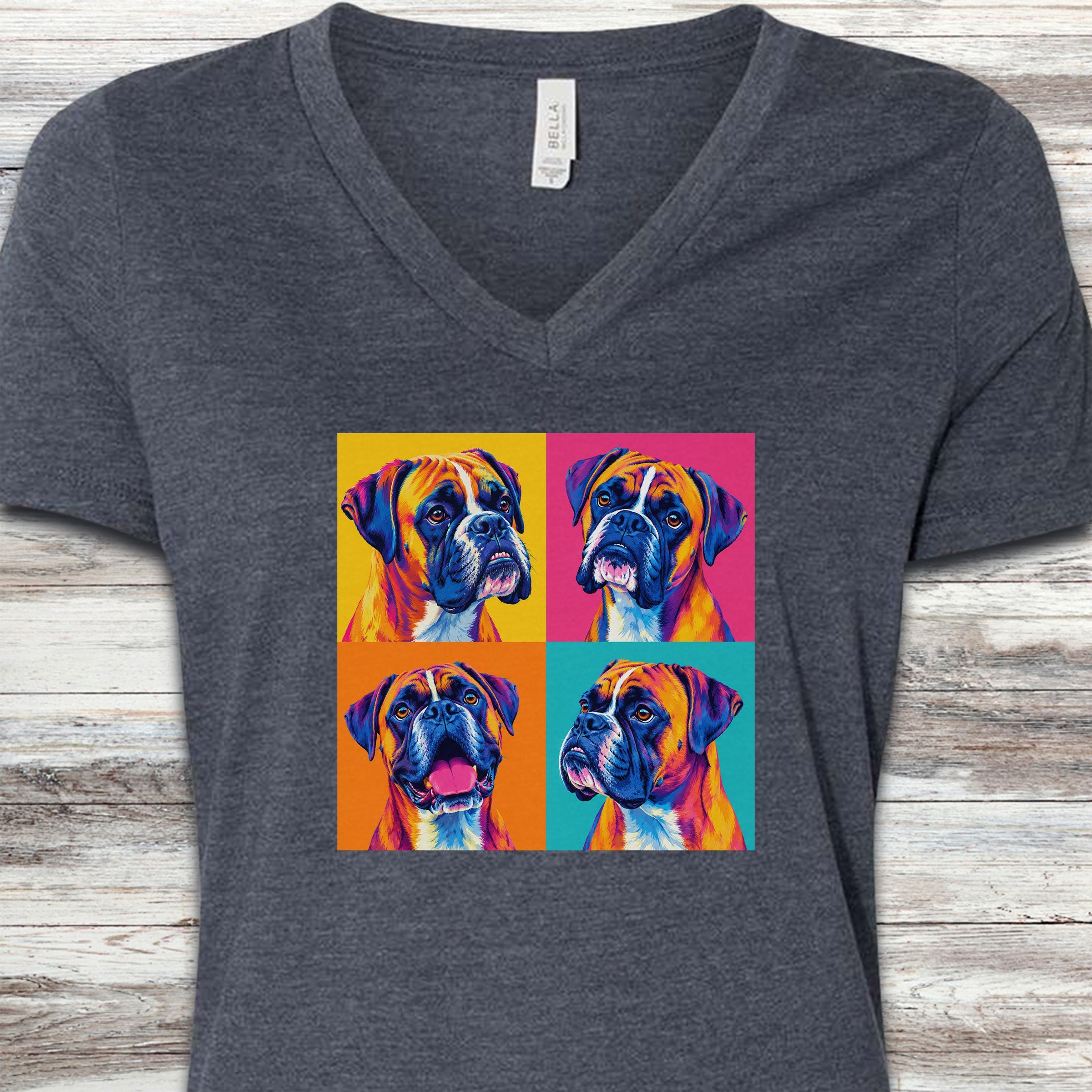 Boxer Pop Art V-Neck Tee - Heather Navy