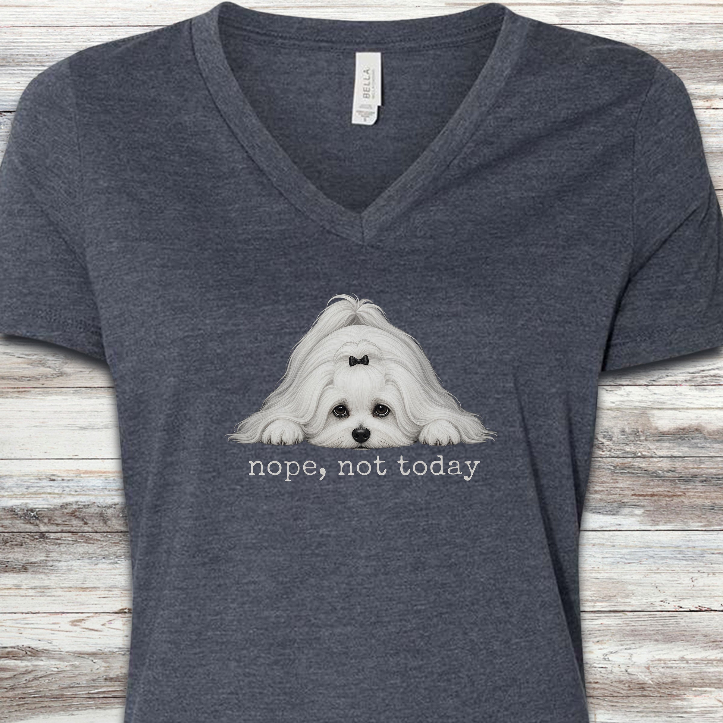 Maltese Nope V-Neck Tee - Heather Navy
