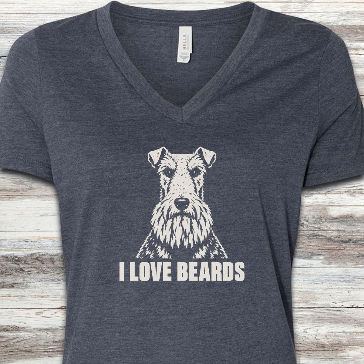 Wire Fox Terrier I Love Beards V-Neck Tee - Heather Navy