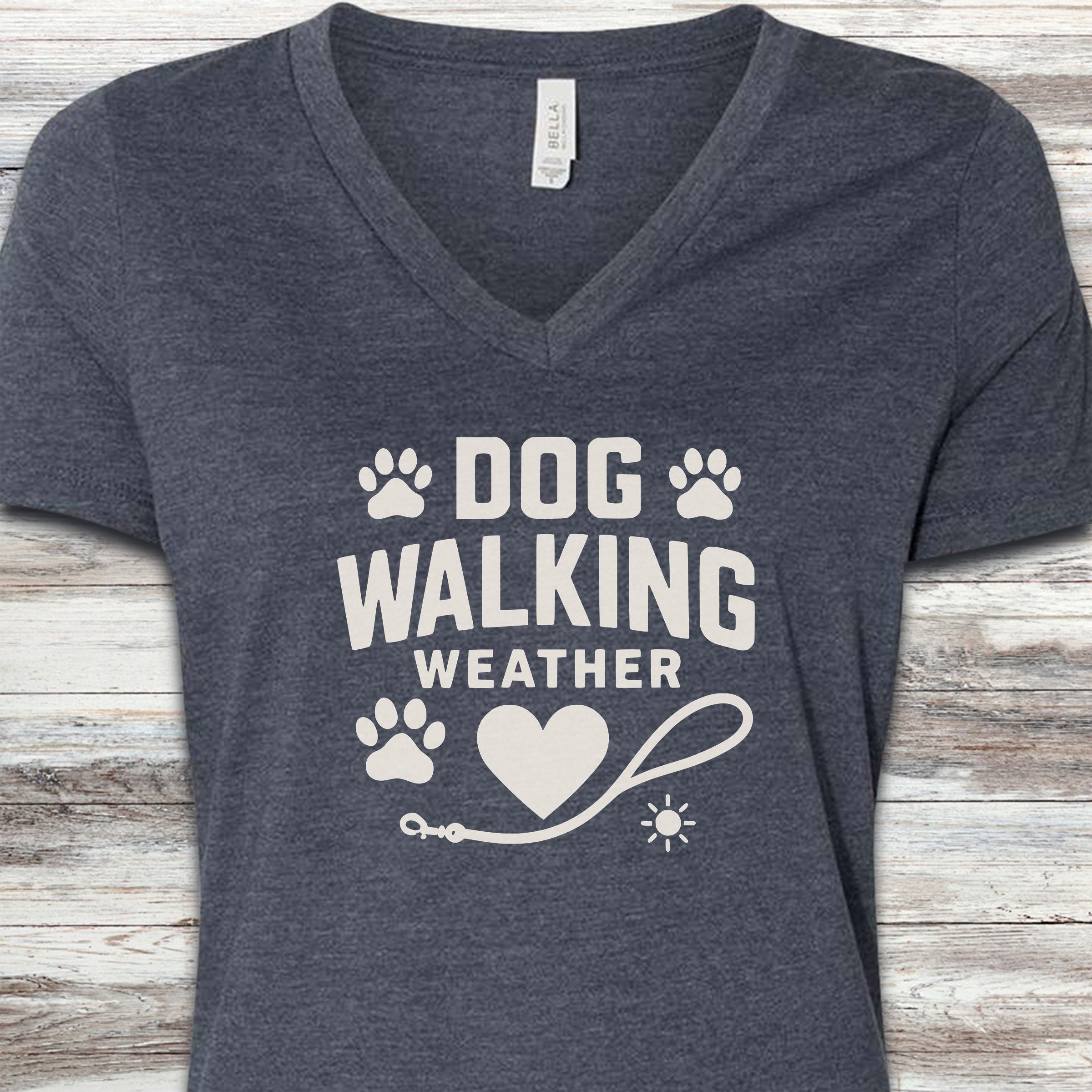 Dog Walking Weather V-Neck Tee - Heather Navy