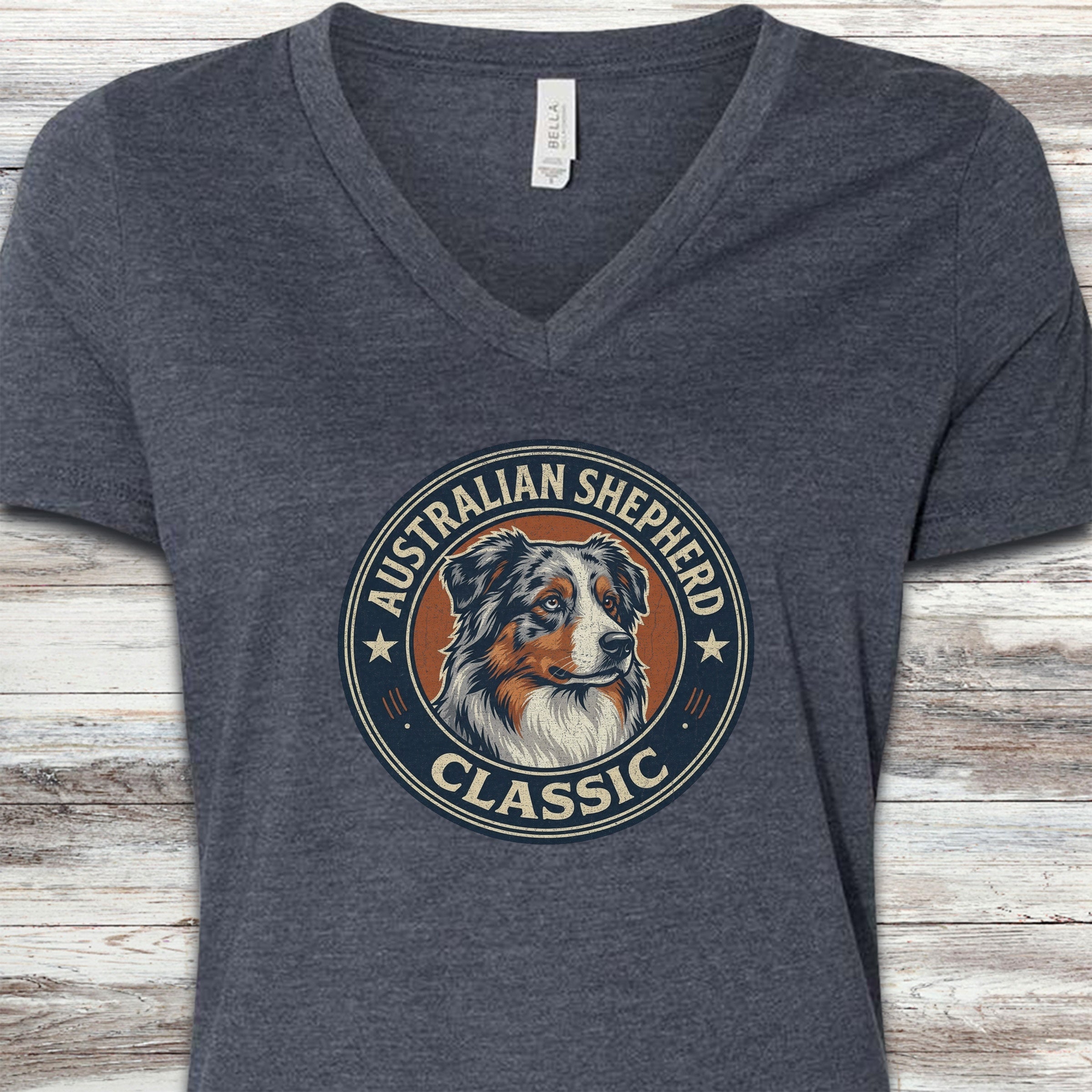 Australian Shepherd Classic V-Neck Tee - Heather Navy