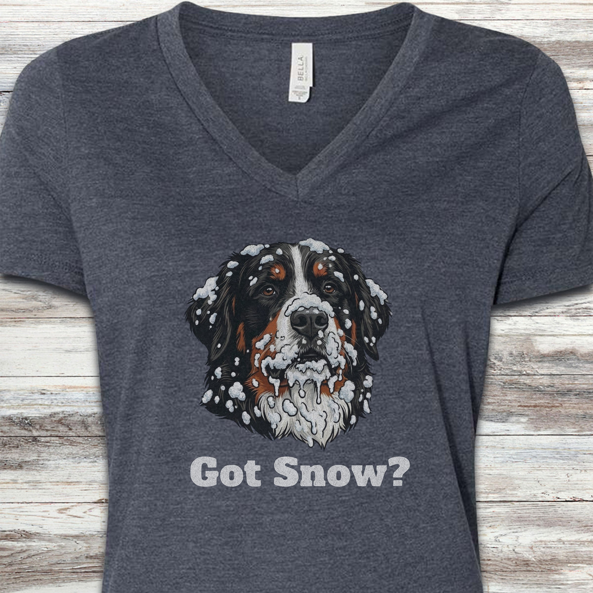 Bernese Mountain Dog Got Snow V-Neck Tee - Heather Navy