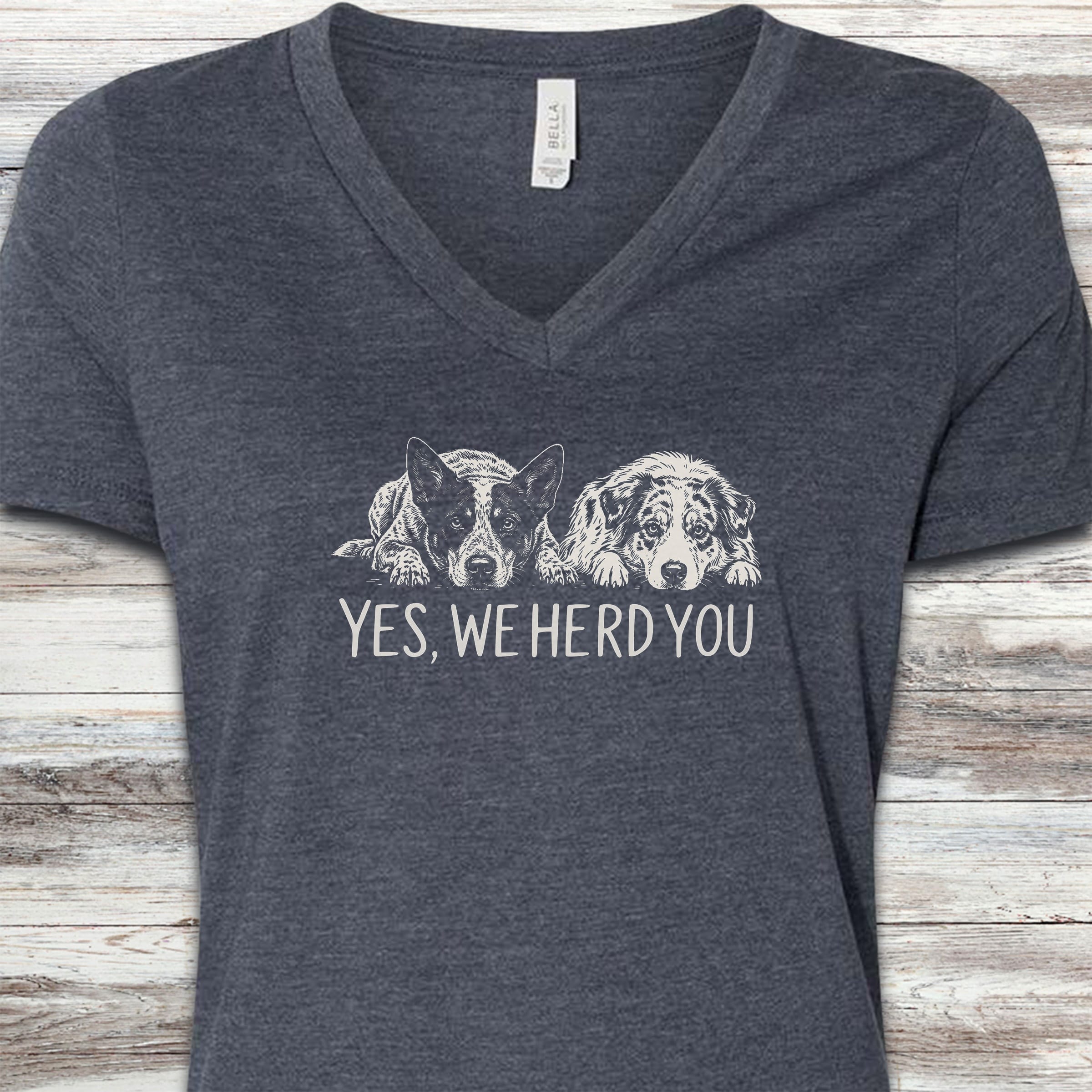 Australian Cattle Dog  & Shepherd Herd You V-Neck Tee - Heather Navy