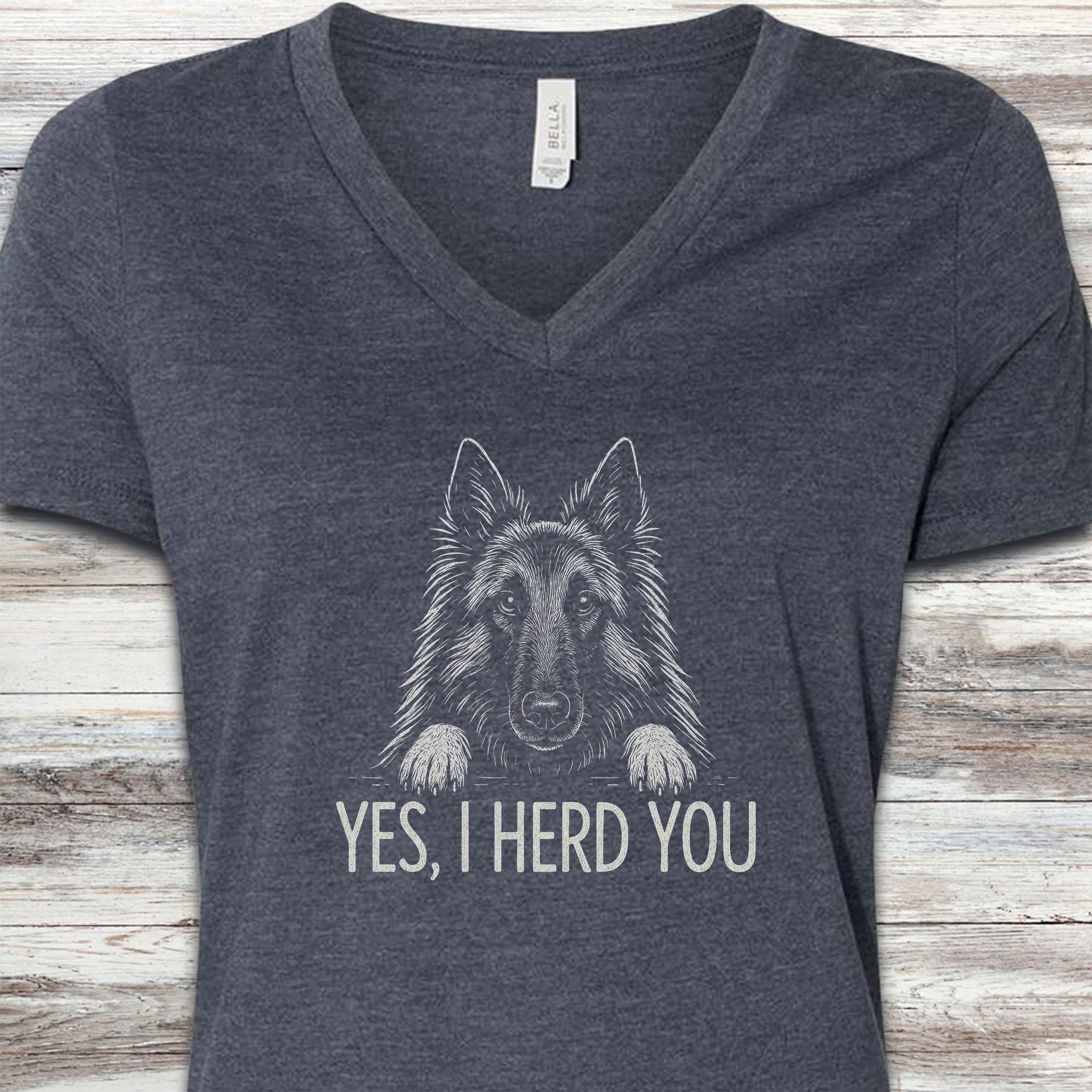 Belgian Tervuren Herd You V-Neck Tee - Heather Navy