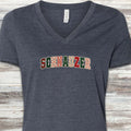 Schnauzer Holiday Faux Patchwork V-Neck Tee - Heather Navy