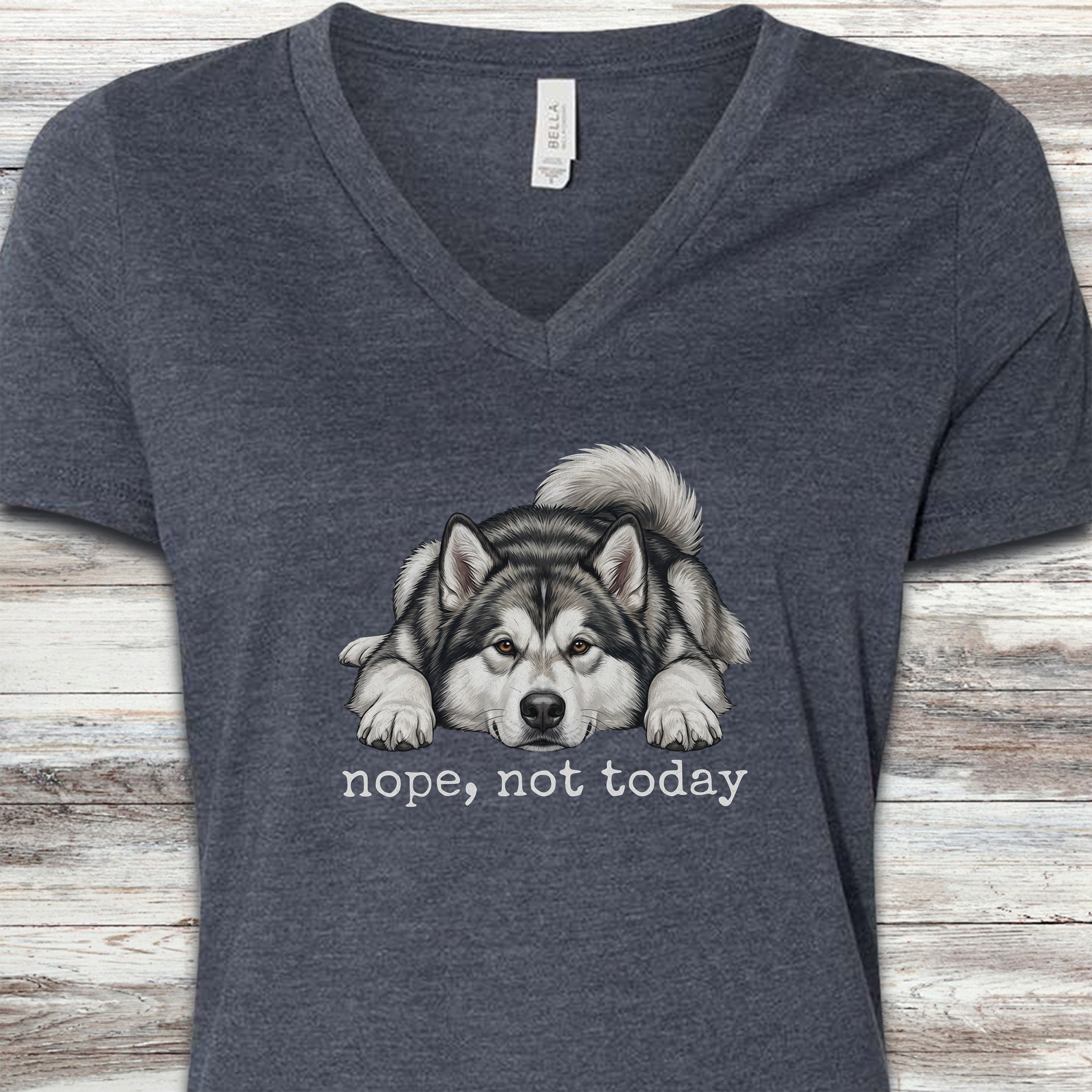 Alaskan Malamute Nope V-Neck Tee - Heather Navy