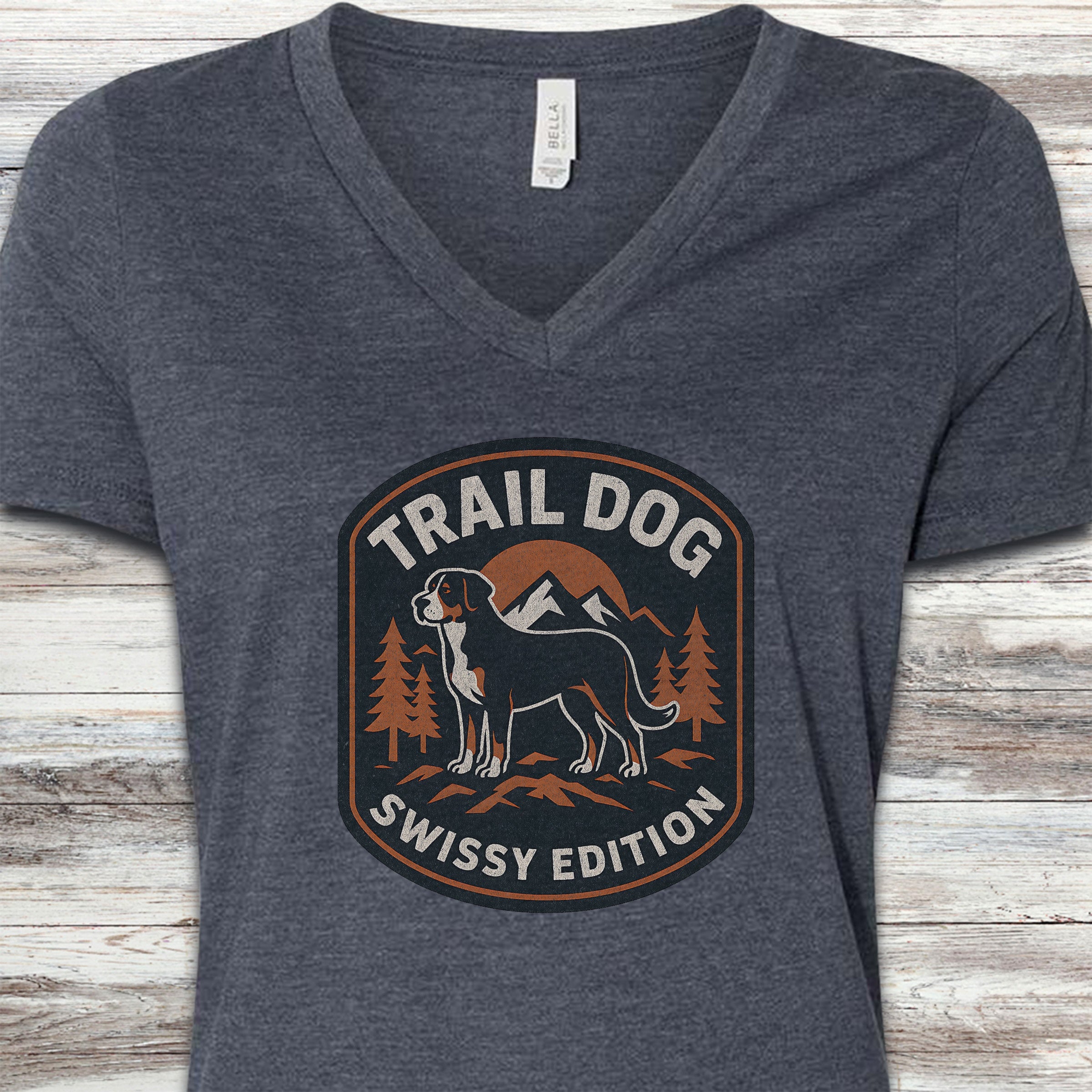 Swiss Mountain Dog Trail Dog V-Neck Tee - Heather Navy