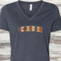 Schnauzer Fall Faux Patchwork V-Neck Tee - Heather Navy