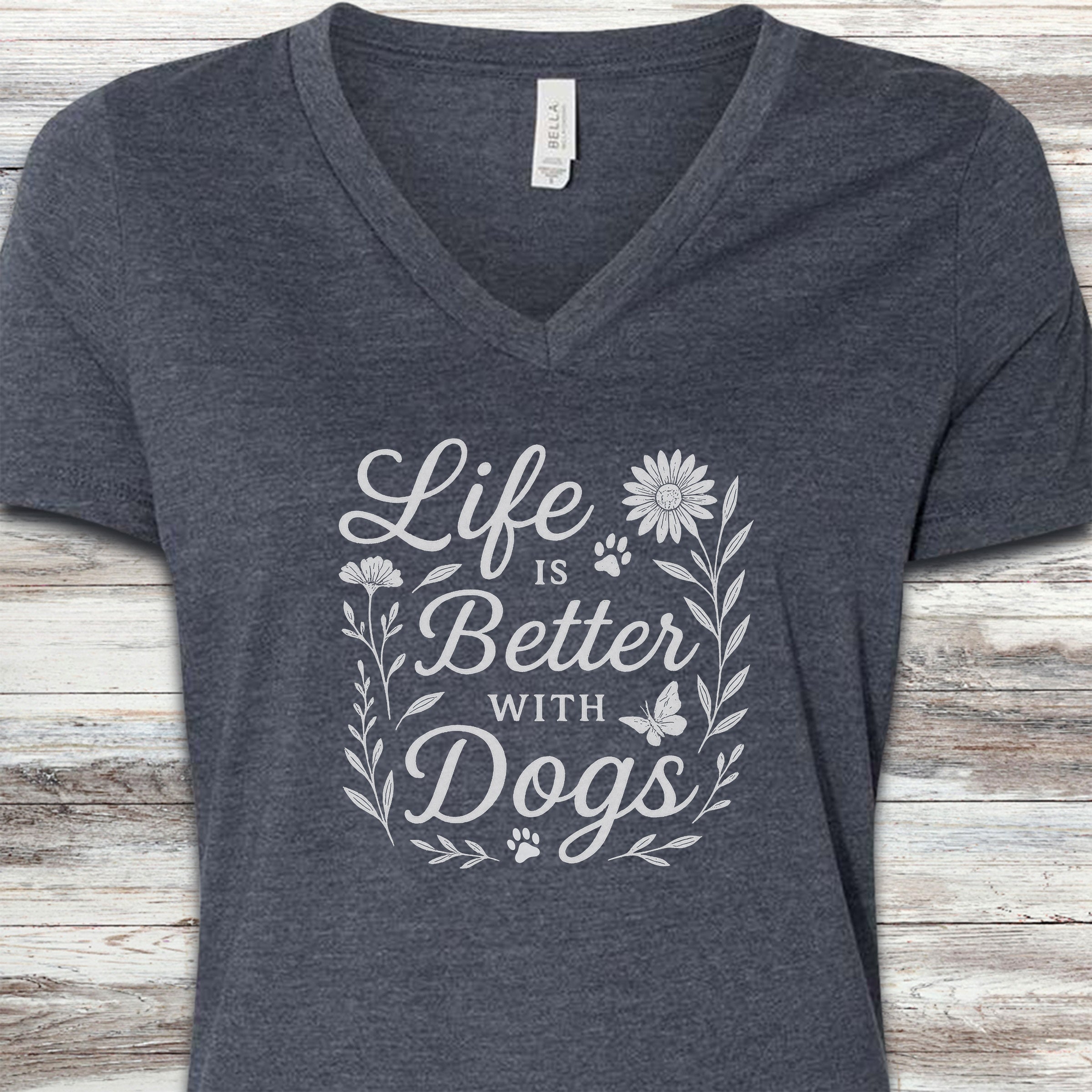 Life is Better Wildflowers V-Neck Tee - Heather Navy