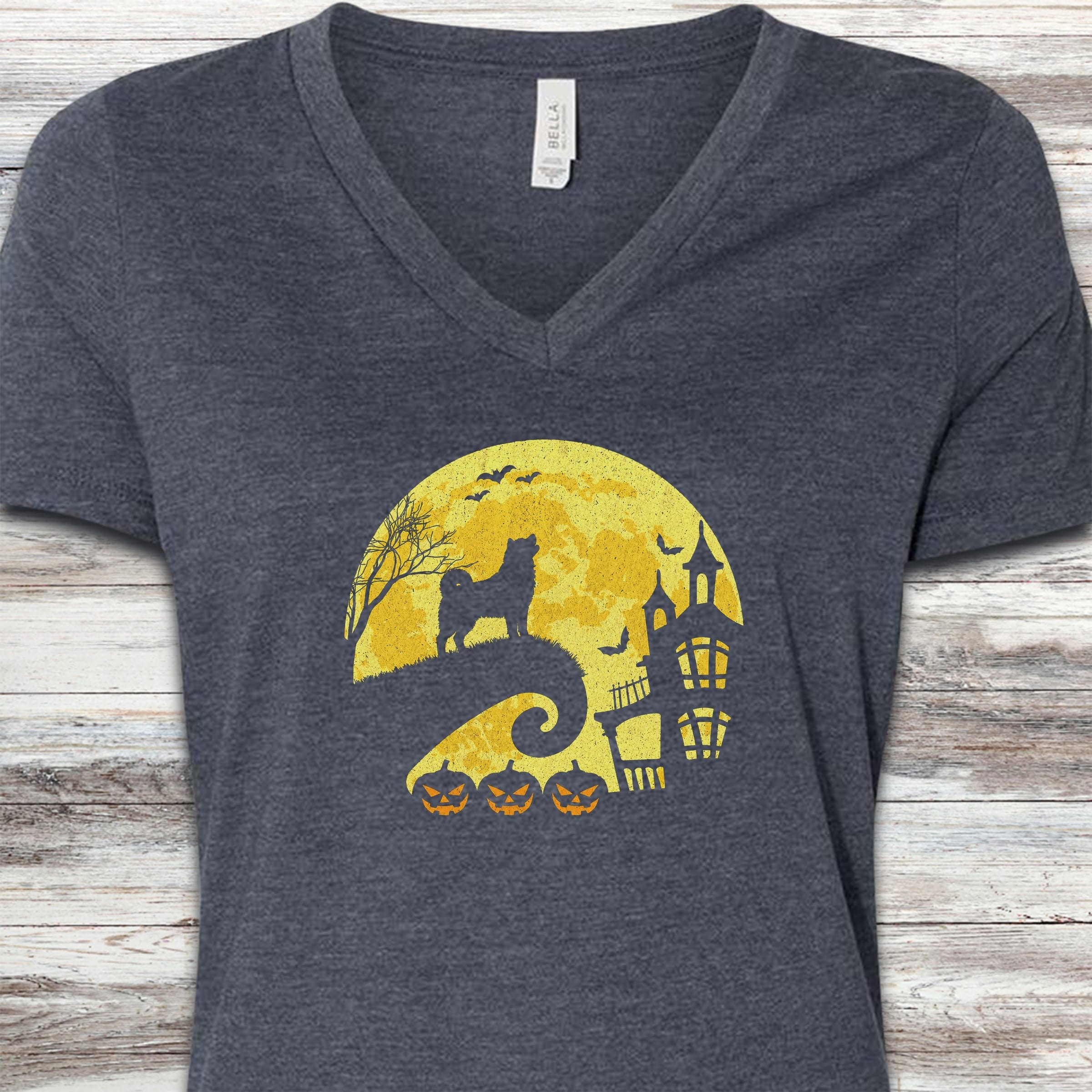 Akita Halloween Moon V-Neck Tee - Heather Navy