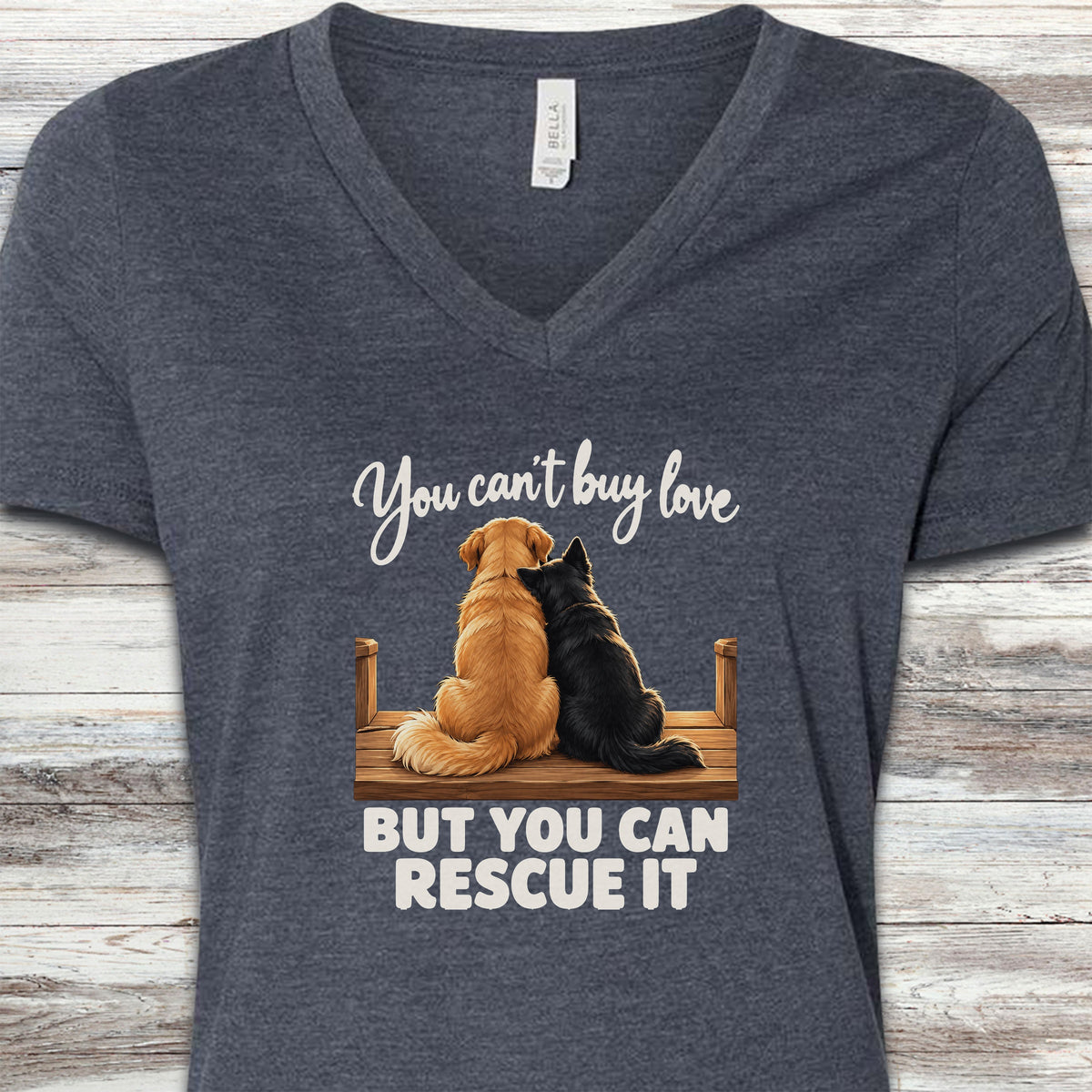 You Can Rescue Love V-Neck Tee - Heather Navy
