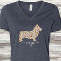 Corgi Fall V-Neck Tee - Heather Navy