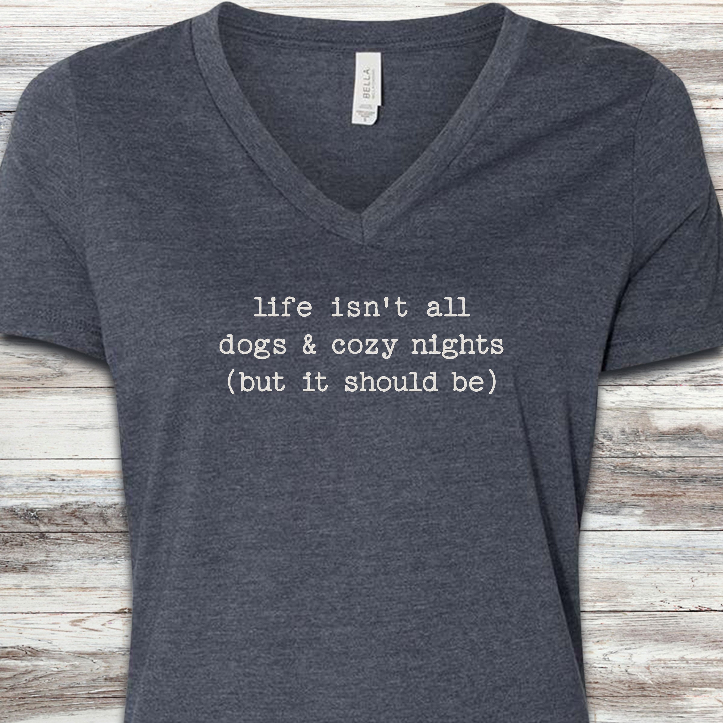 Dogs & Cozy Nights V-Neck Tee - Heather Navy