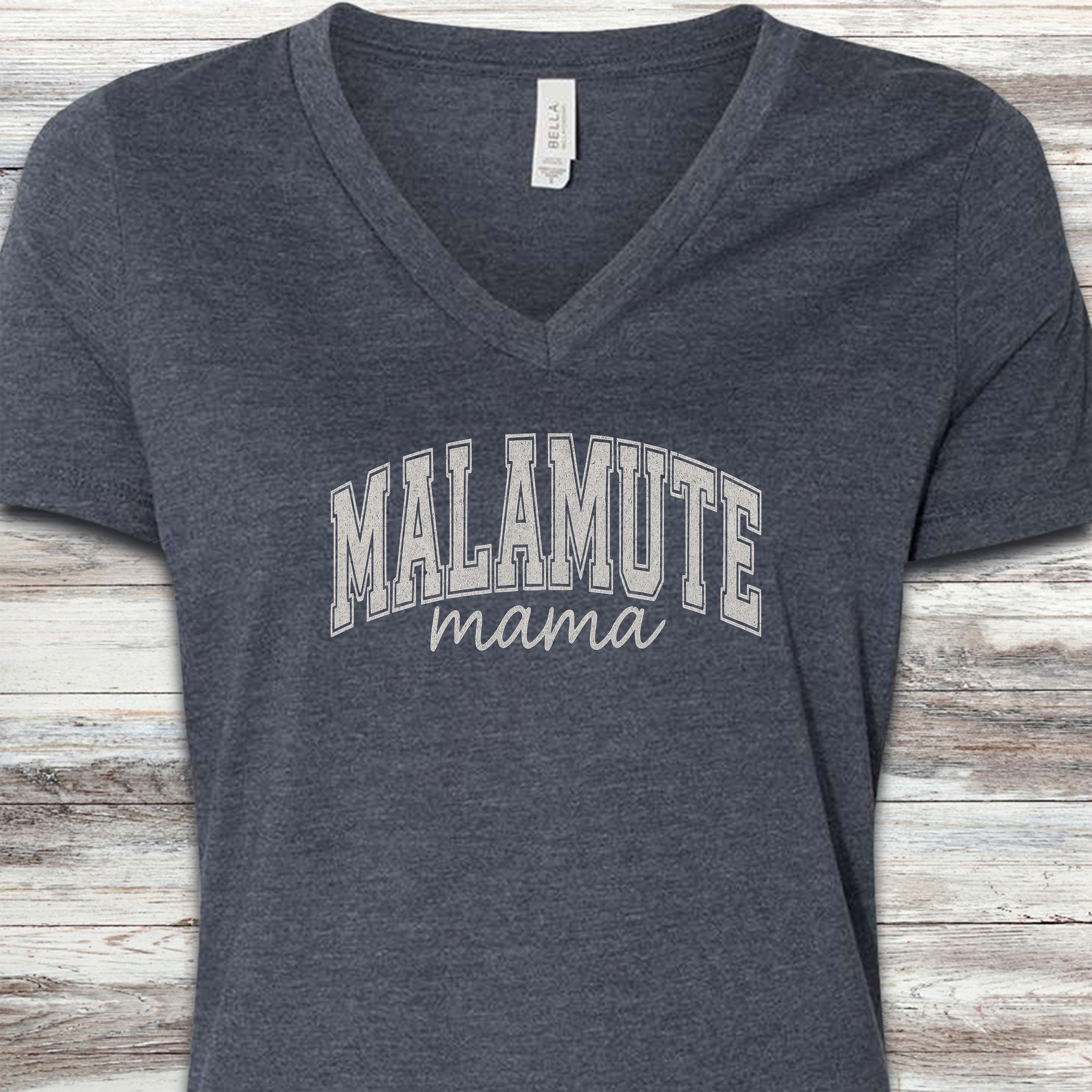 Malamute Mama V-Neck Tee - Heather Navy