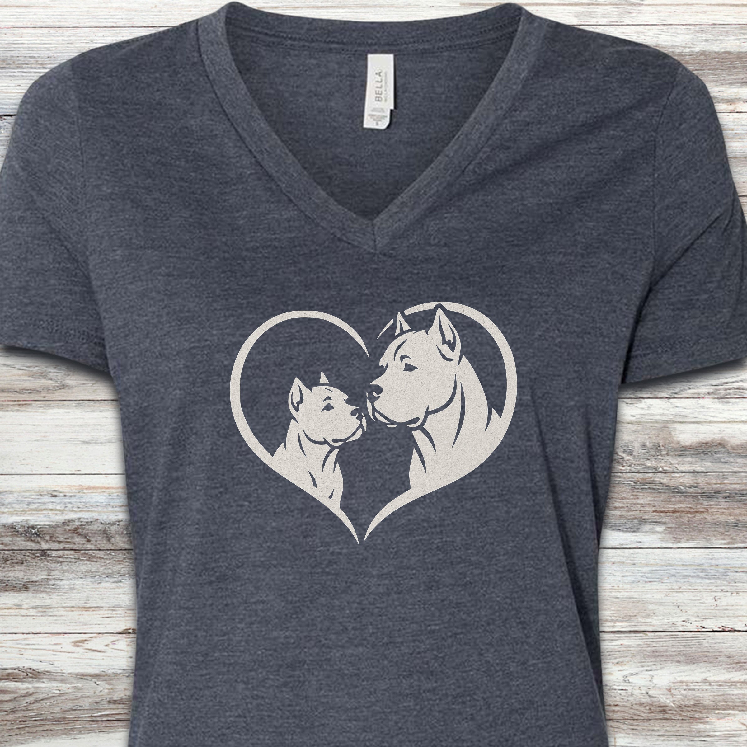 Cane Corso Heart Bond V-Neck Tee - Heather Navy