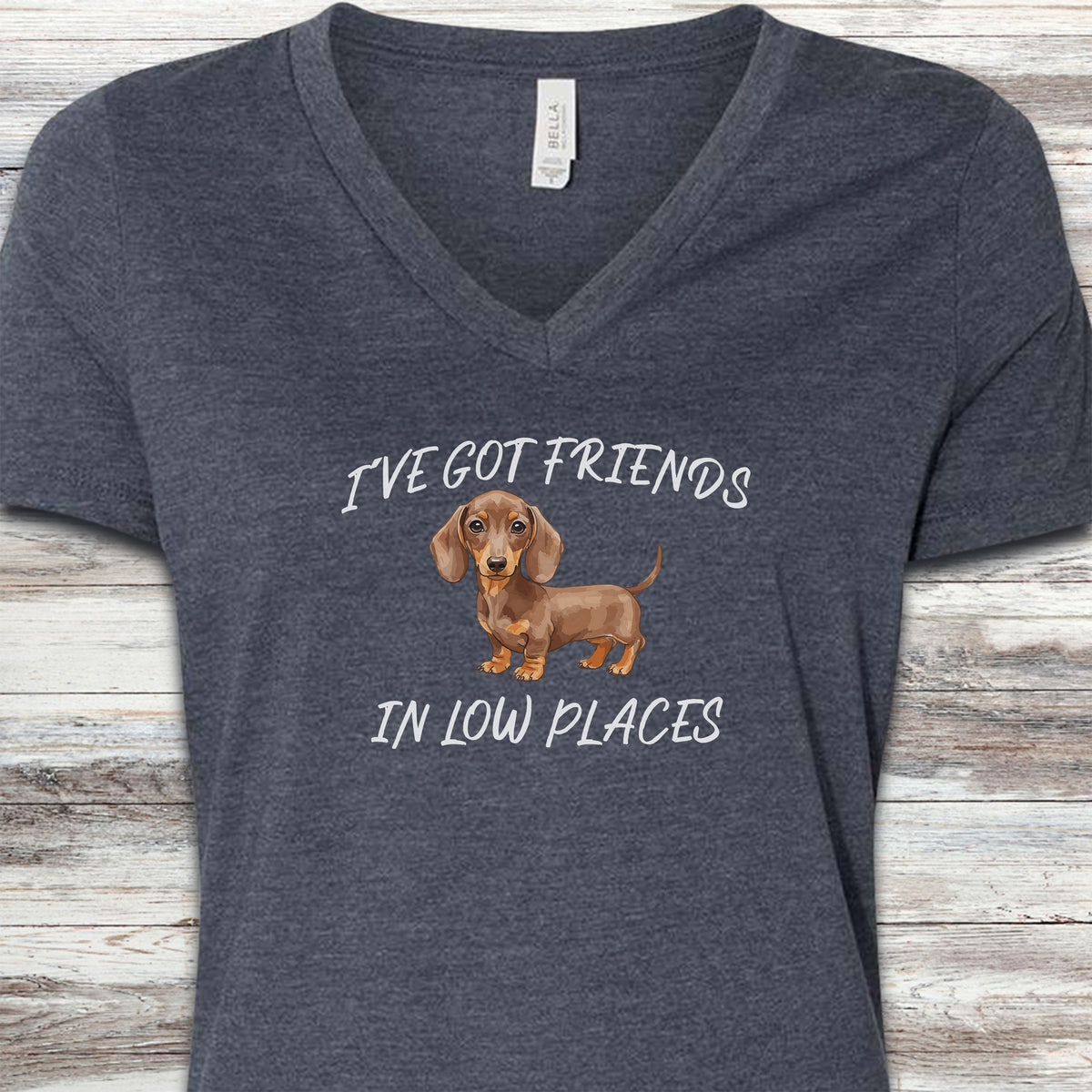 Dachshund Low Places V-Neck Tee - Heather Navy