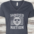 Samoyed Nation V-Neck Tee - Heather Navy
