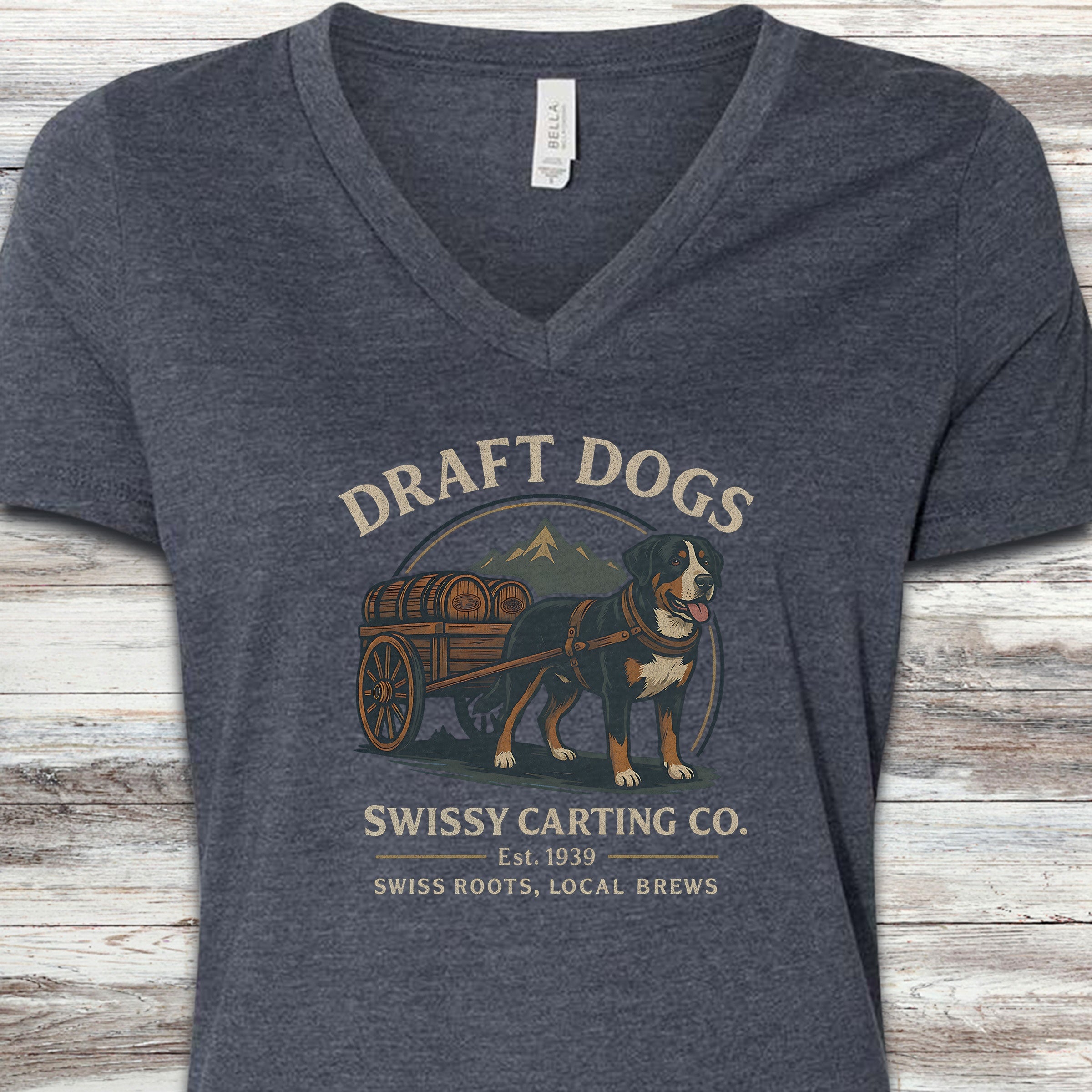 Swiss Mountain Dog Draft Dogs V-Neck Tee - Heather Navy