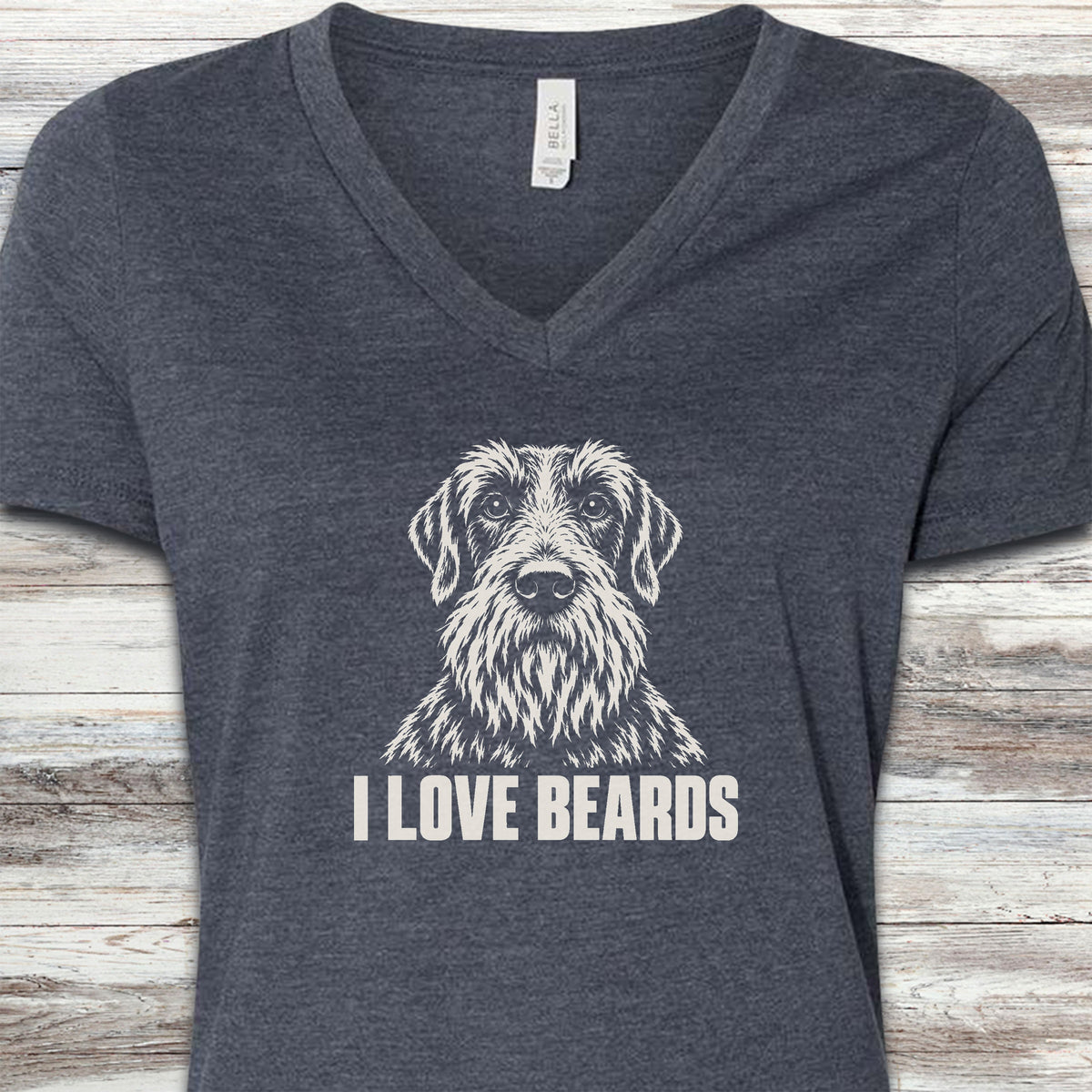 Wirehaired Pointing Griffon I Love Beards V-Neck Tee - Heather Navy