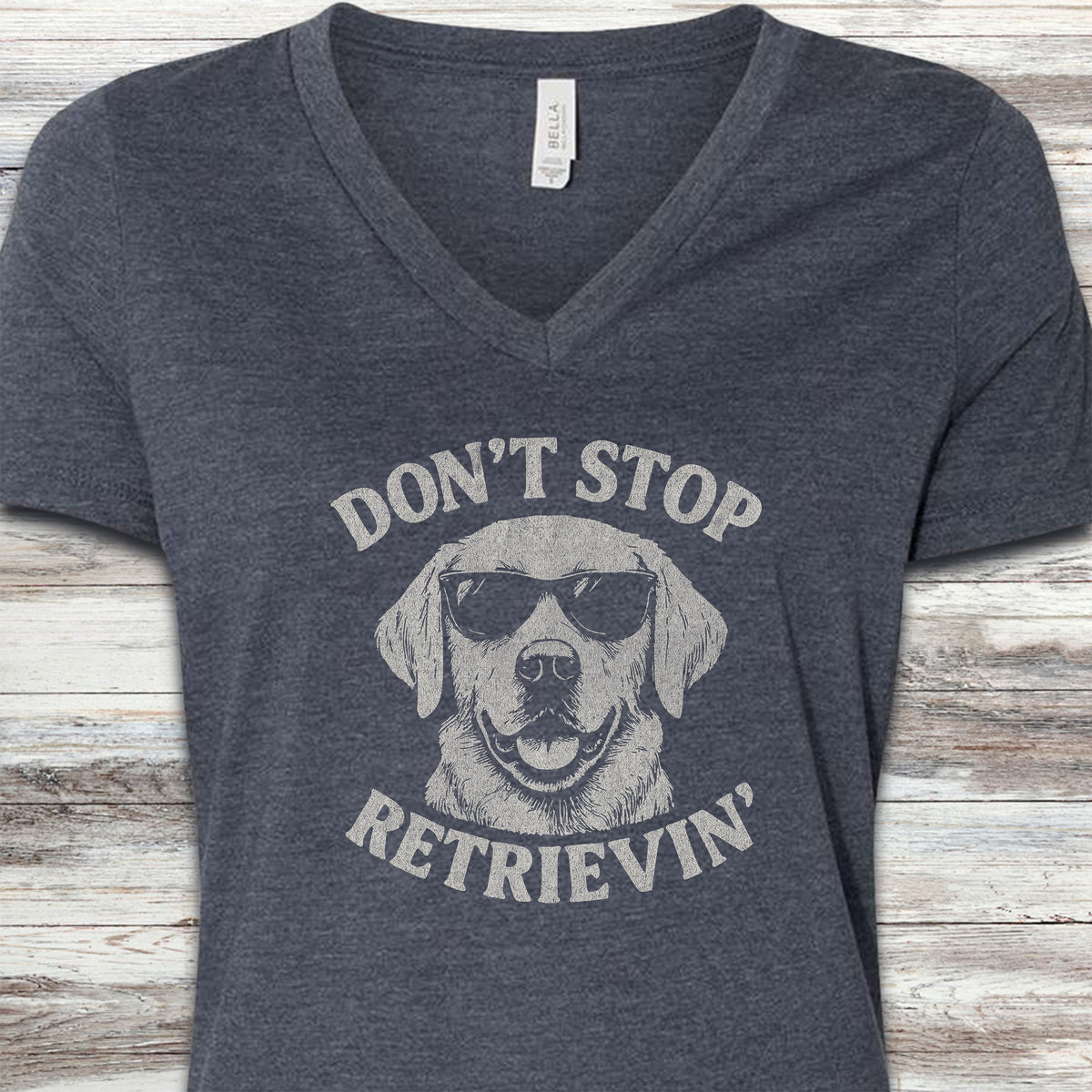 Labrador Retriever Don't Stop V-Neck Tee - Heather Navy