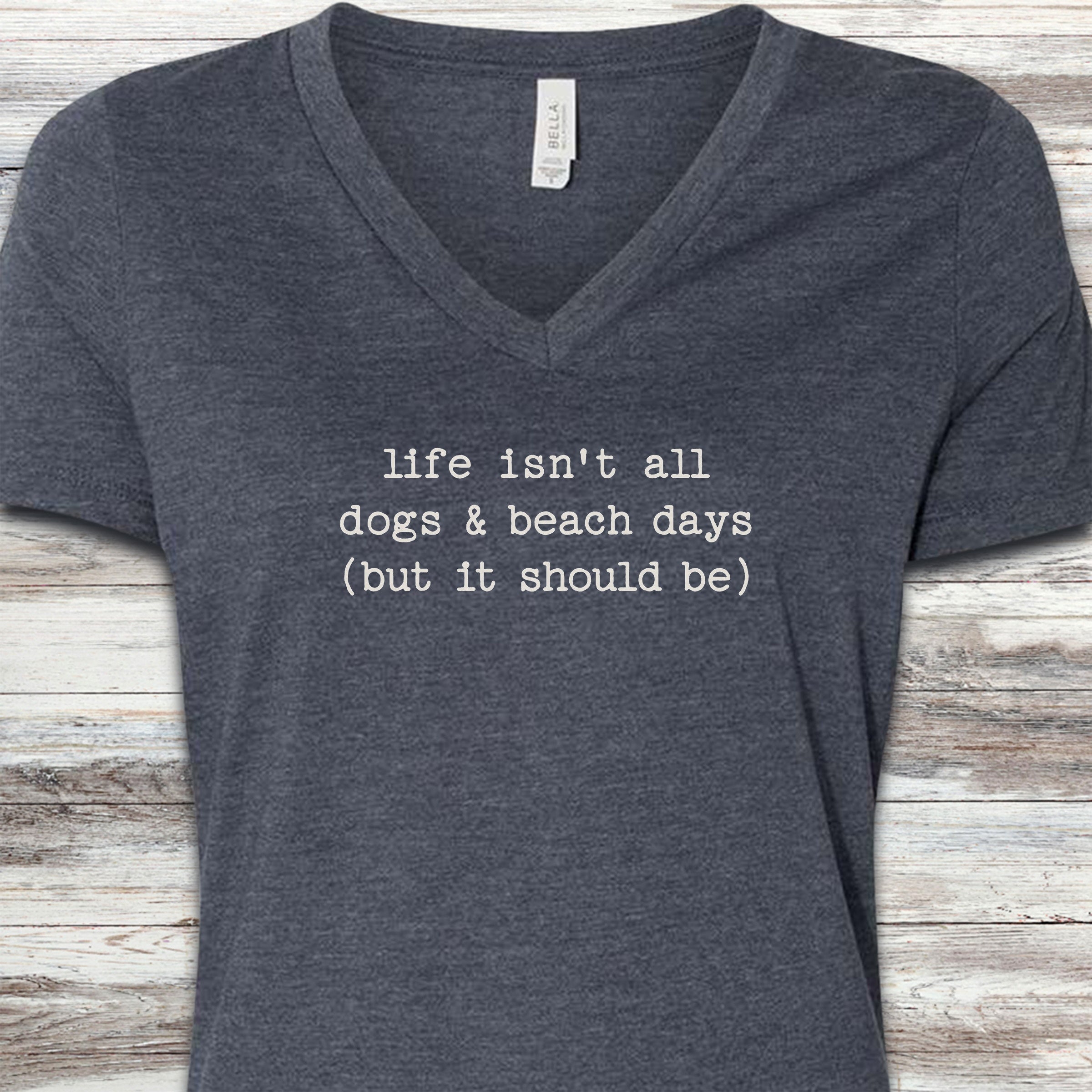 Dogs & Beach Days V-Neck Tee - Heather Navy