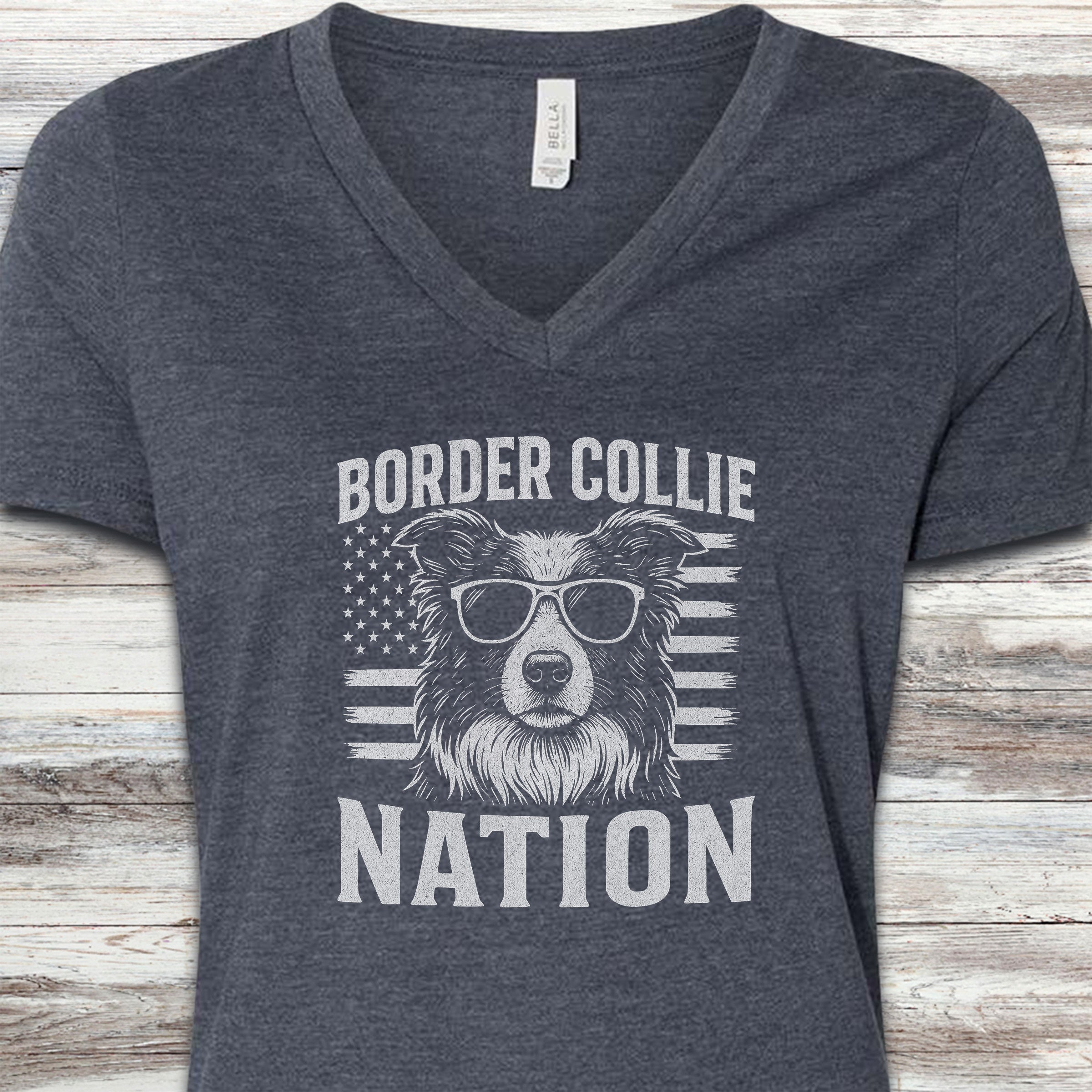 Border Collie Nation V-Neck Tee - Heather Navy