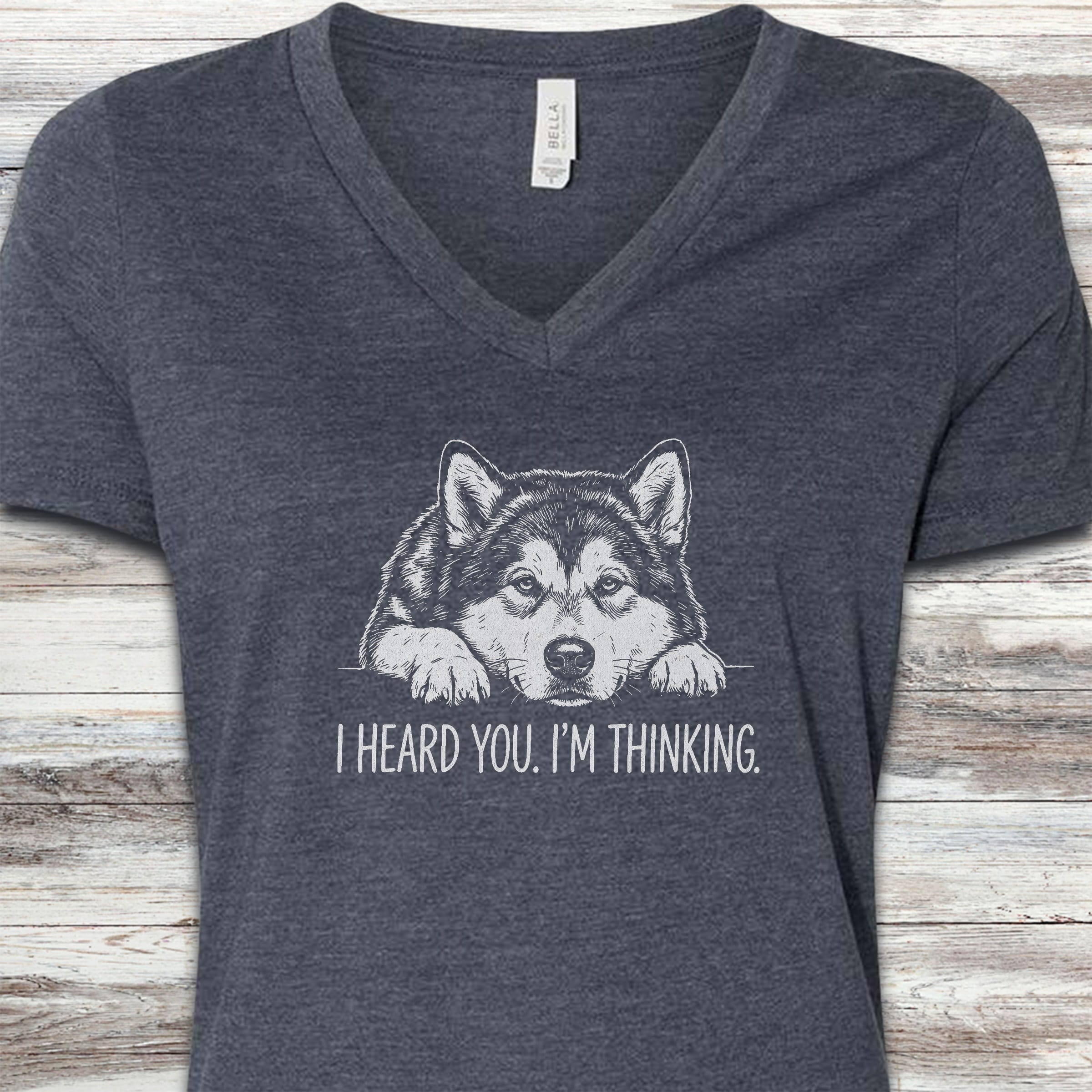 Alaskan Malamute Heard You V-Neck Tee - Heather Navy