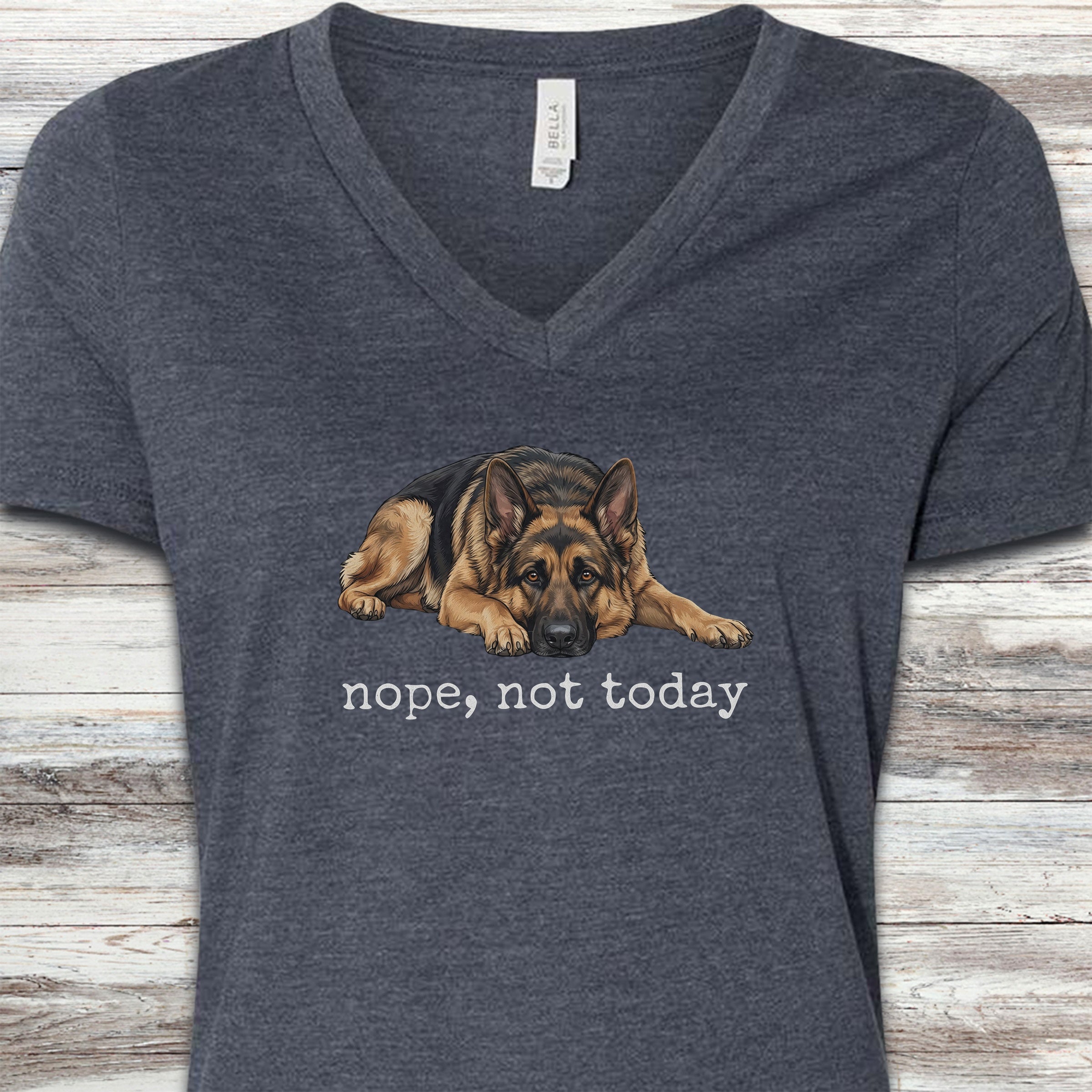 German Shepherd Nope V-Neck Tee - Heather Navy
