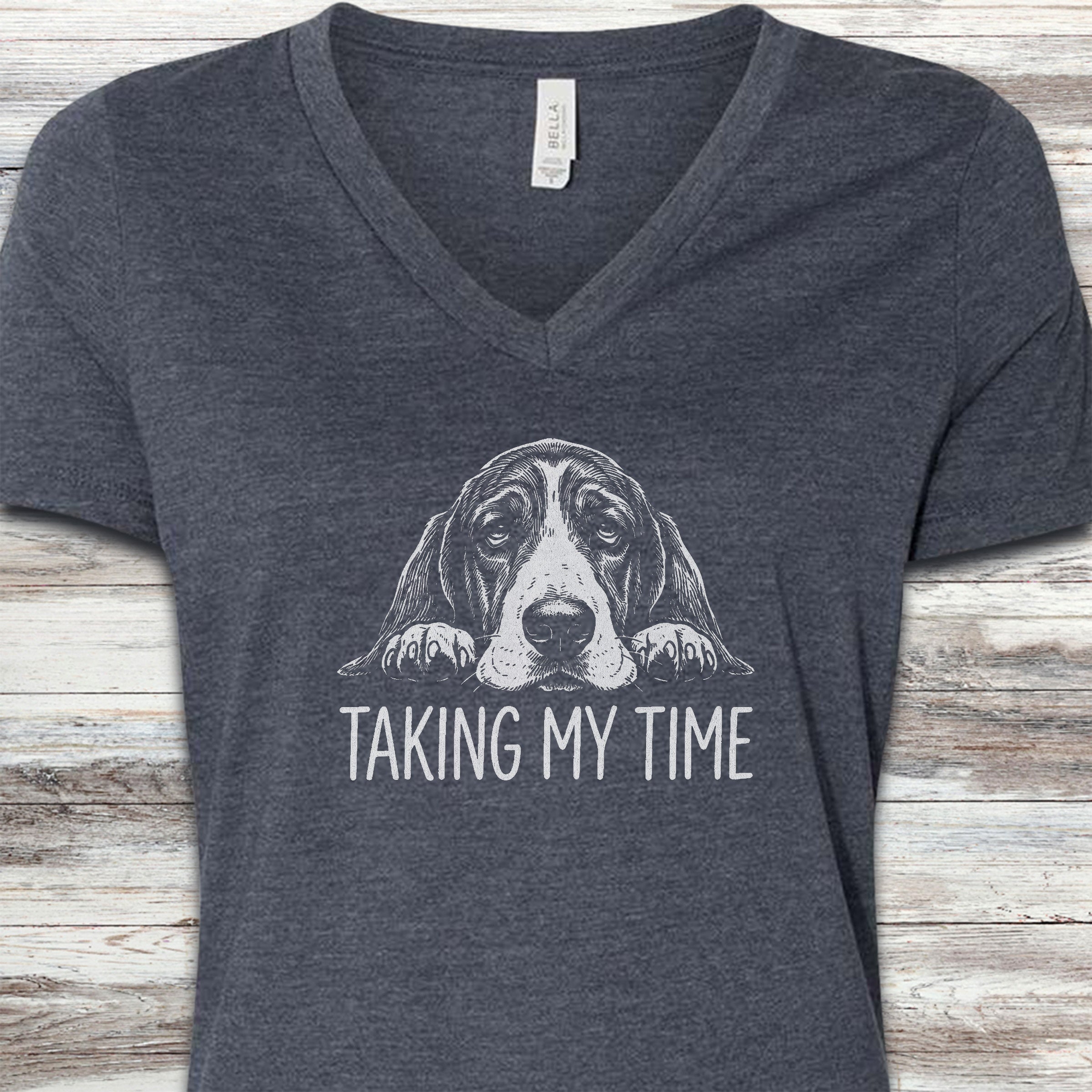 Basset Hound Time V-Neck Tee - Heather Navy