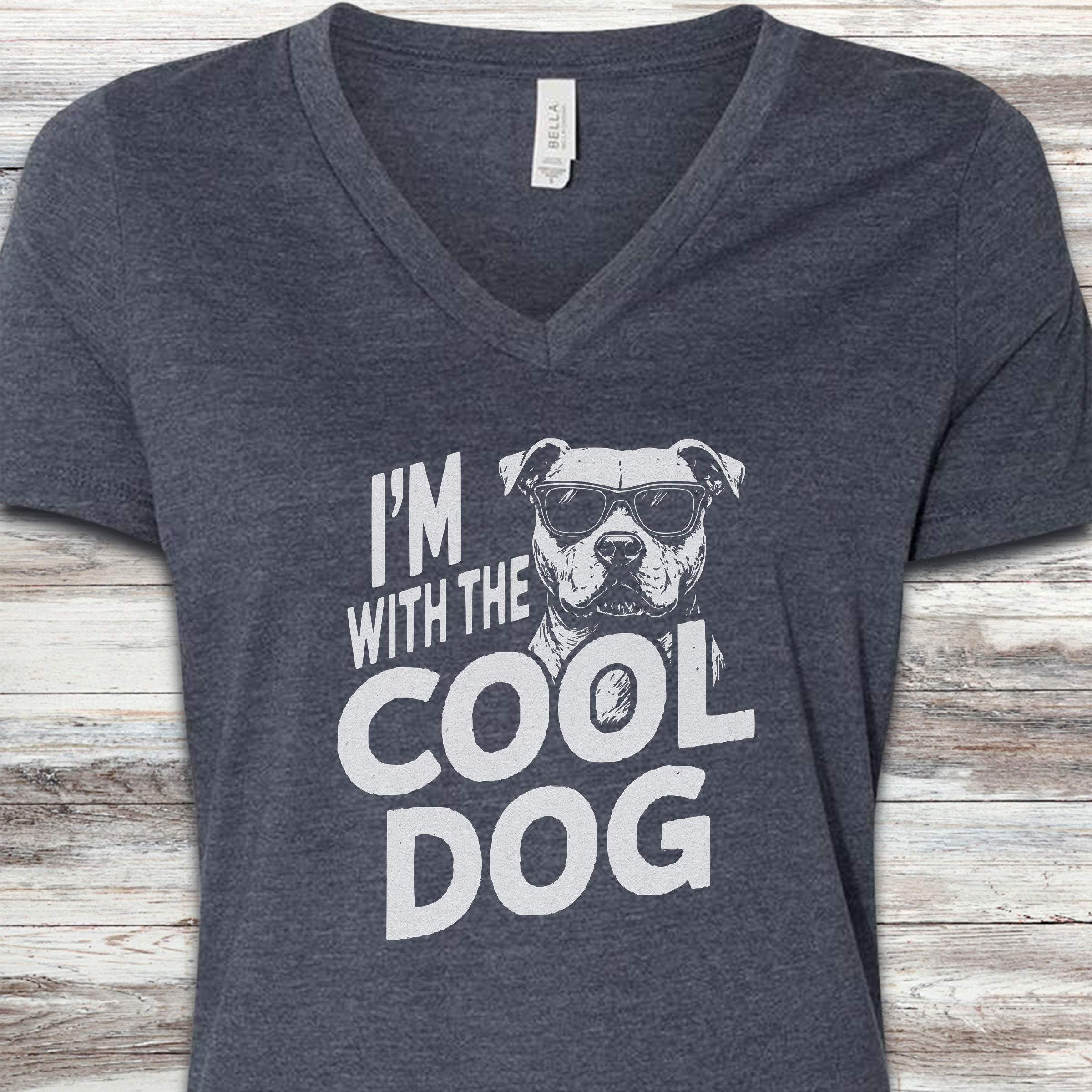 Pit Bull Cool Dog V-Neck Tee - Heather Navy