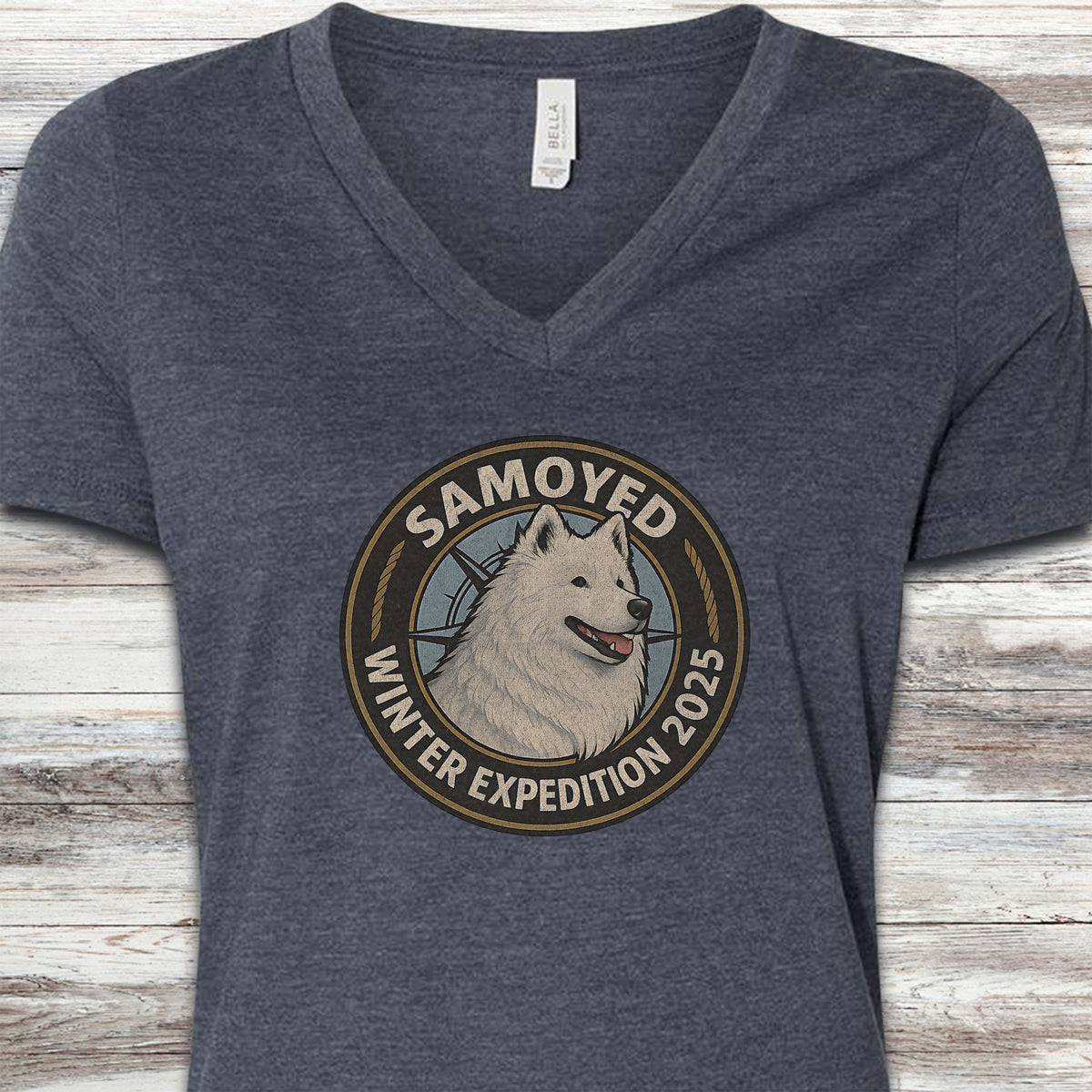 Samoyed Winter Expedition 2025 V-Neck Tee - Heather Navy