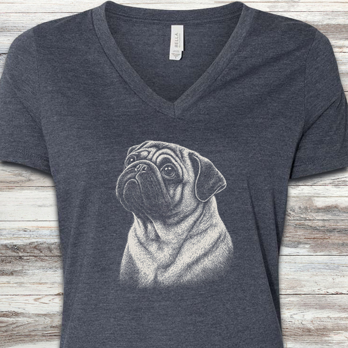 Pug Loyalty V-Neck Tee - Heather Navy