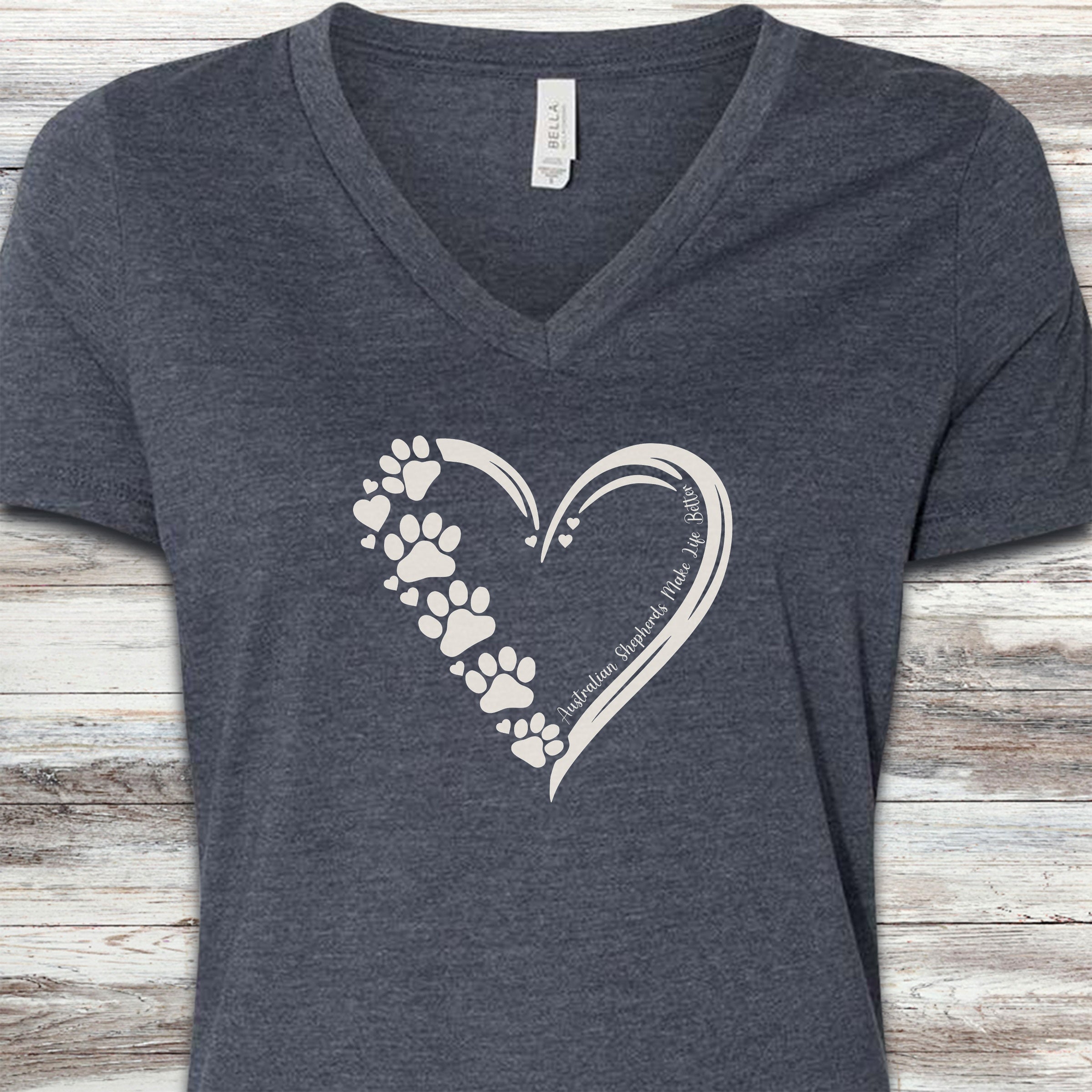 Australian Shepherd Loyal Heart V-Neck Tee - Heather Navy