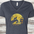 Bearded Collie Halloween Moon V-Neck Tee - Heather Navy