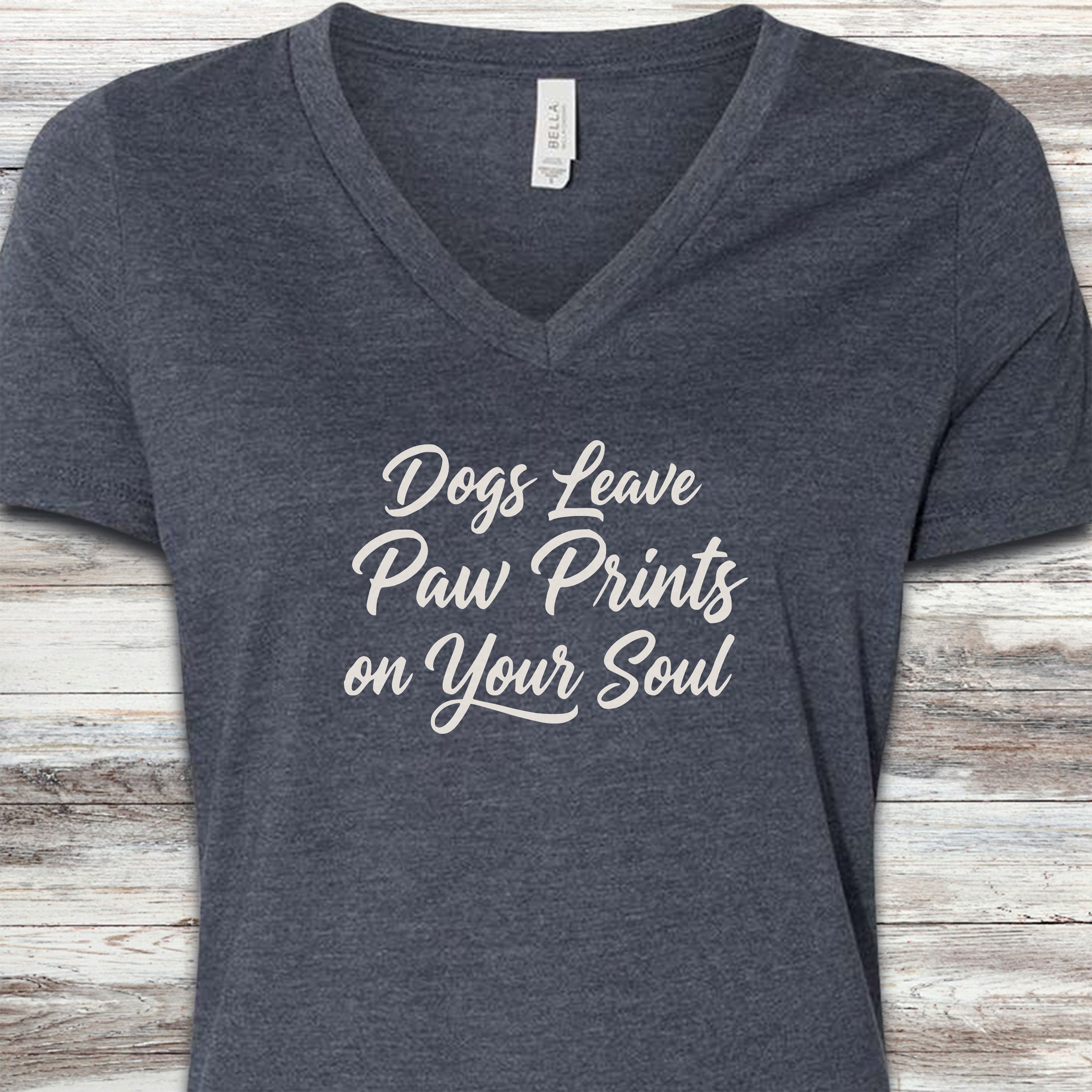 Paw Prints on Your Soul V-Neck Tee - Heather Navy